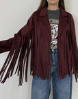 Haveone - Giacca in suede con frange bordeaux