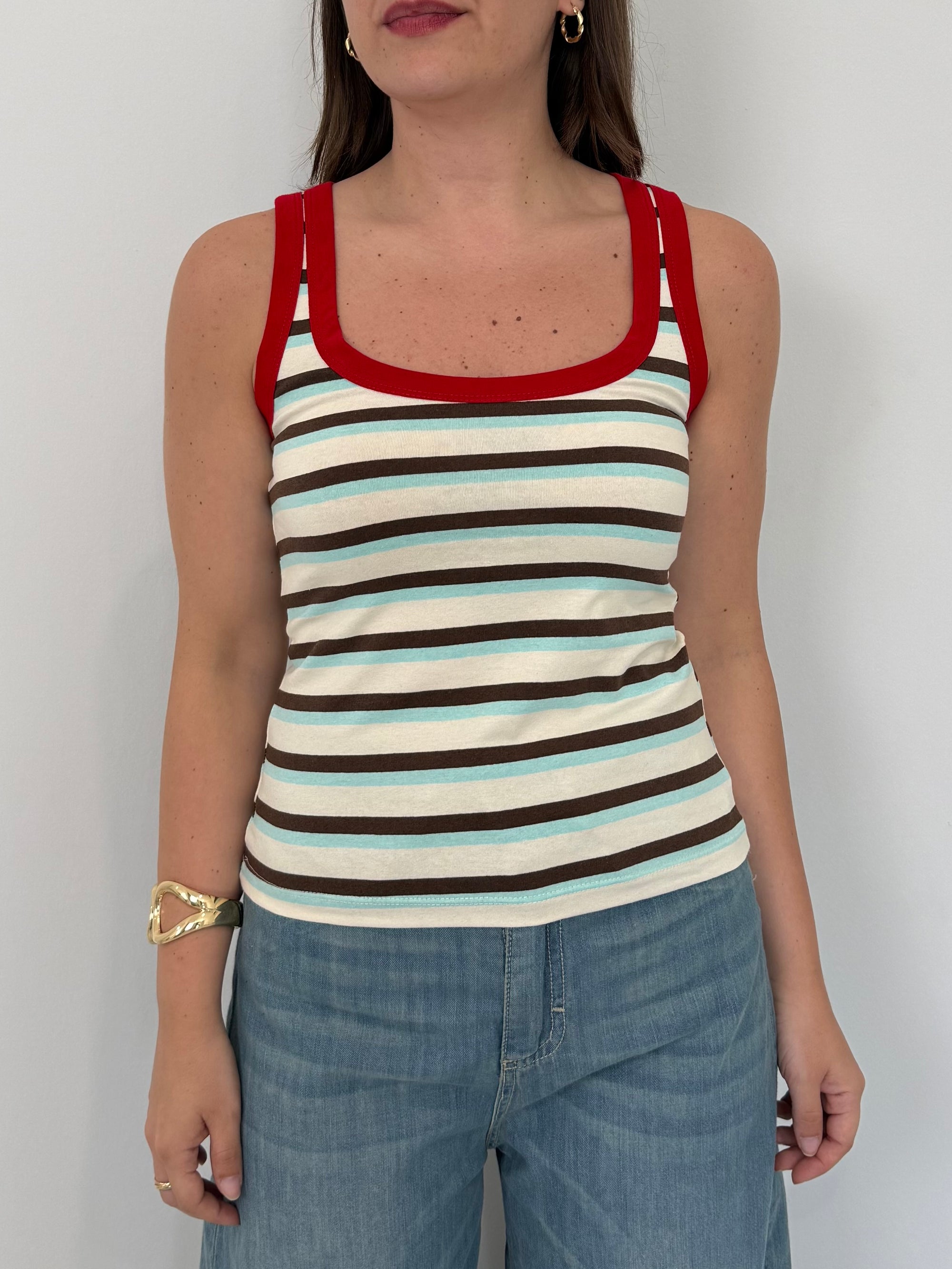 Haveone - Canotta righe acqua contrasto rosso