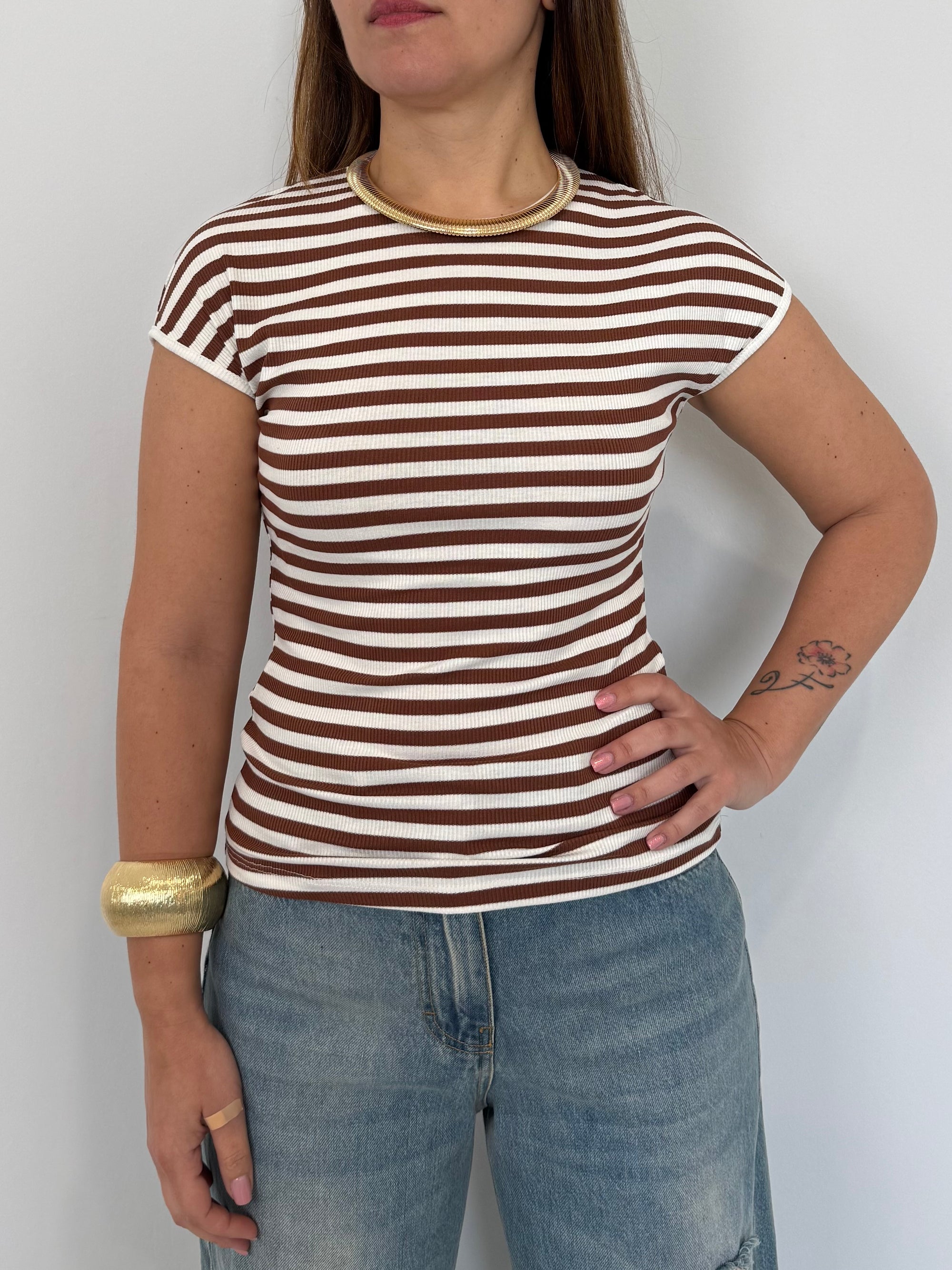 Haveone - Maglia slim con riga tabacco
