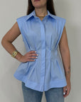 Tensione In - Camicia con riprese in vita celeste