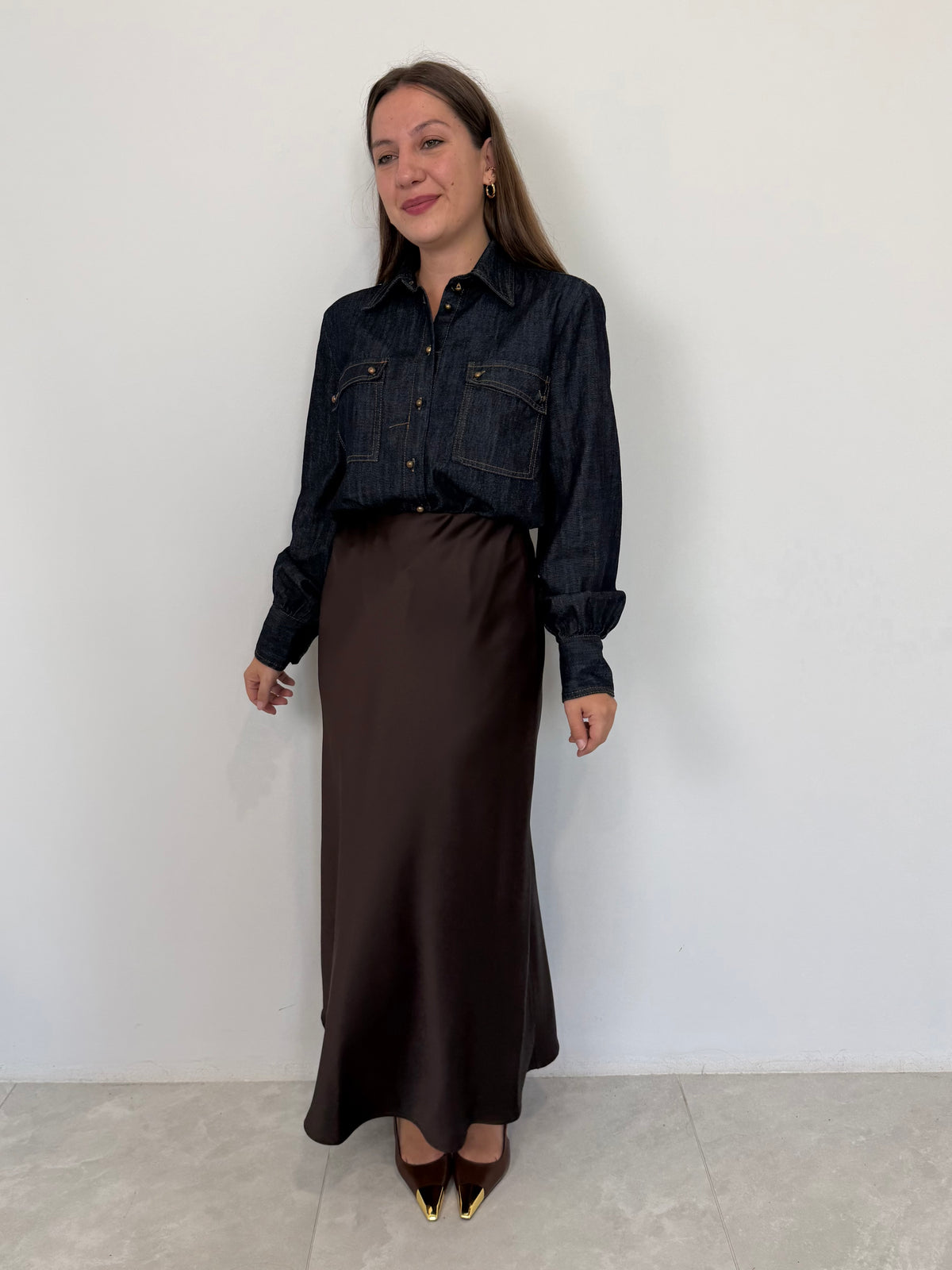 Tensione In - Gonna in satin svasata moro