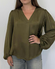 Haveone - Blusa viscosa scollo V militare