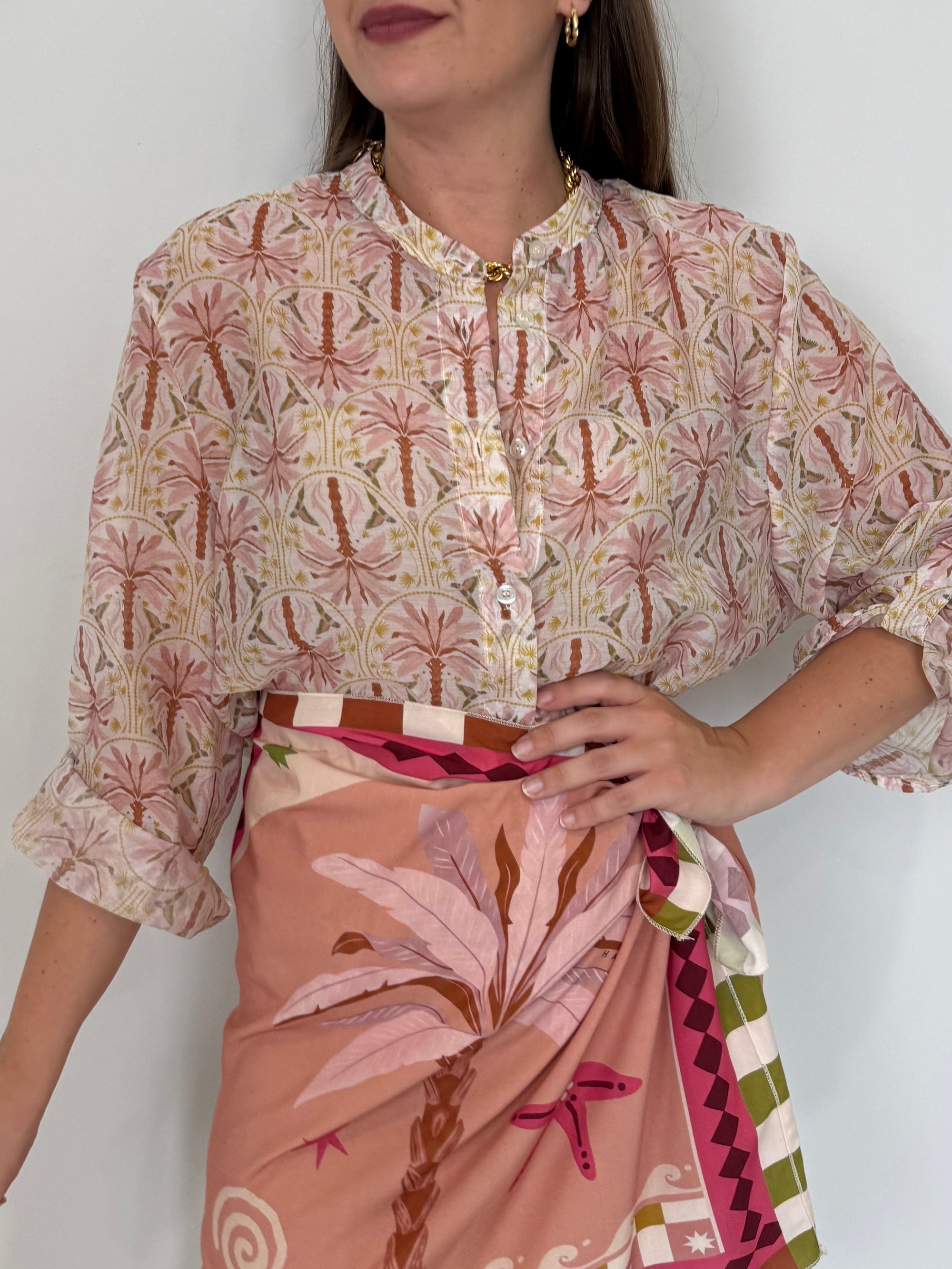 Haveone - Camicia palme rosa