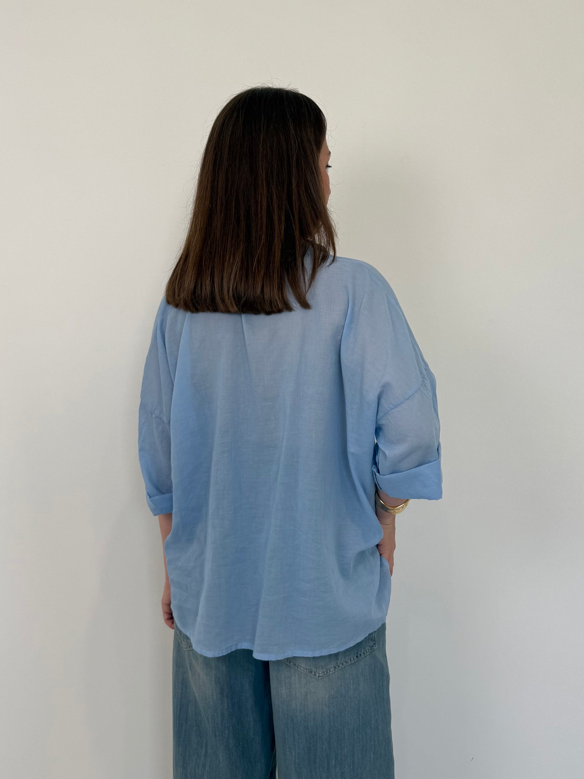 Haveone - Camicia in mussola di cotone celeste