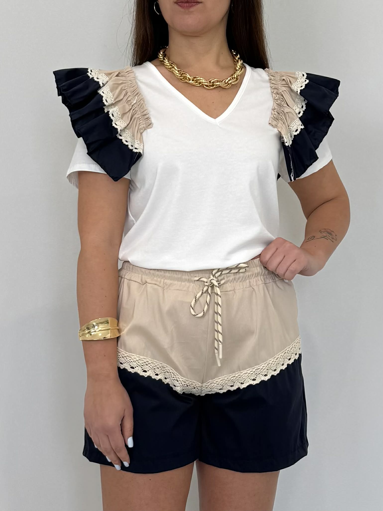 SusyMix - Short bicolor blu beige