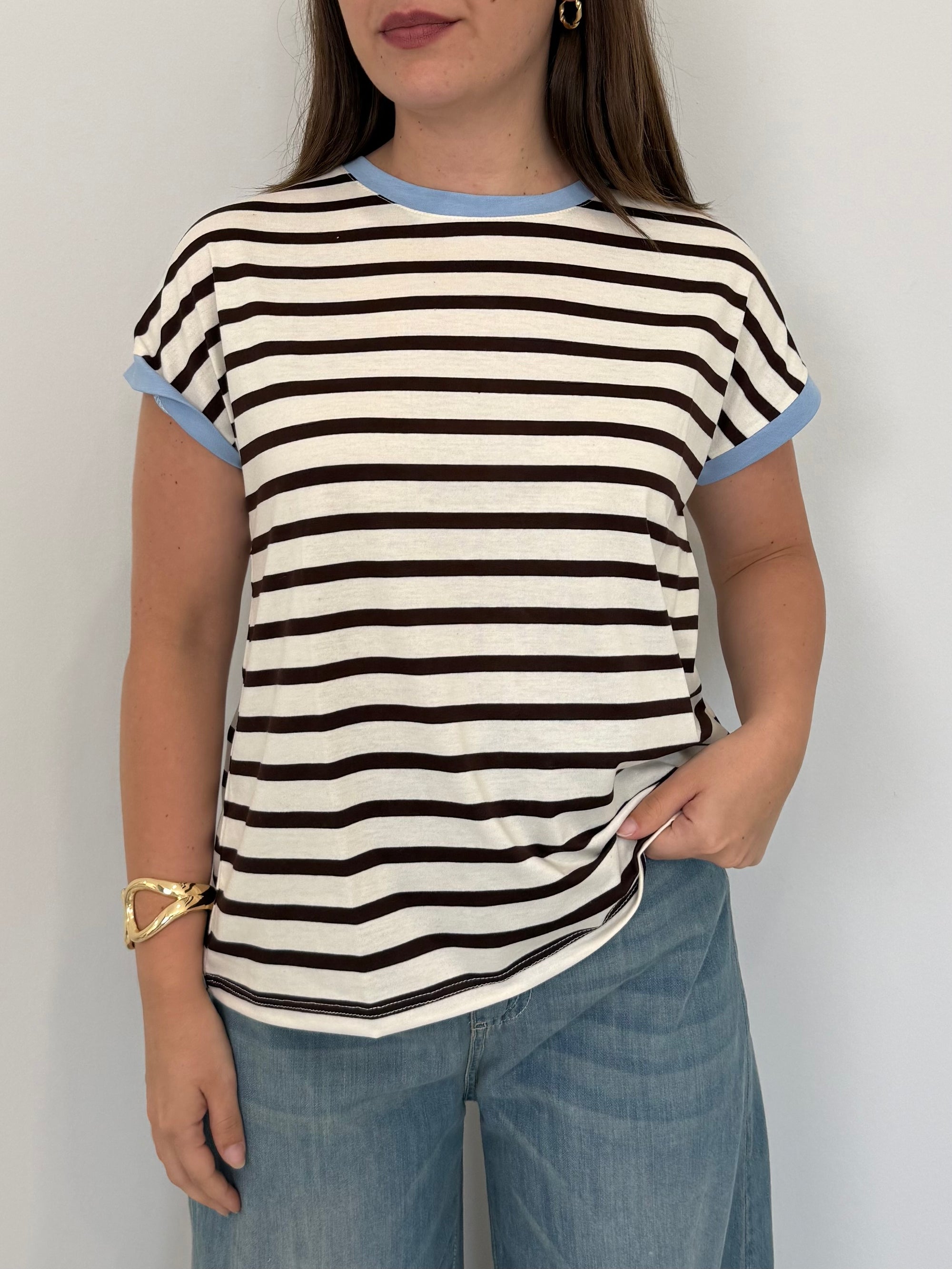 SusyMix - T-shirt righe moro contrasto azzurro