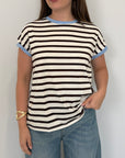 SusyMix - T-shirt righe moro contrasto azzurro