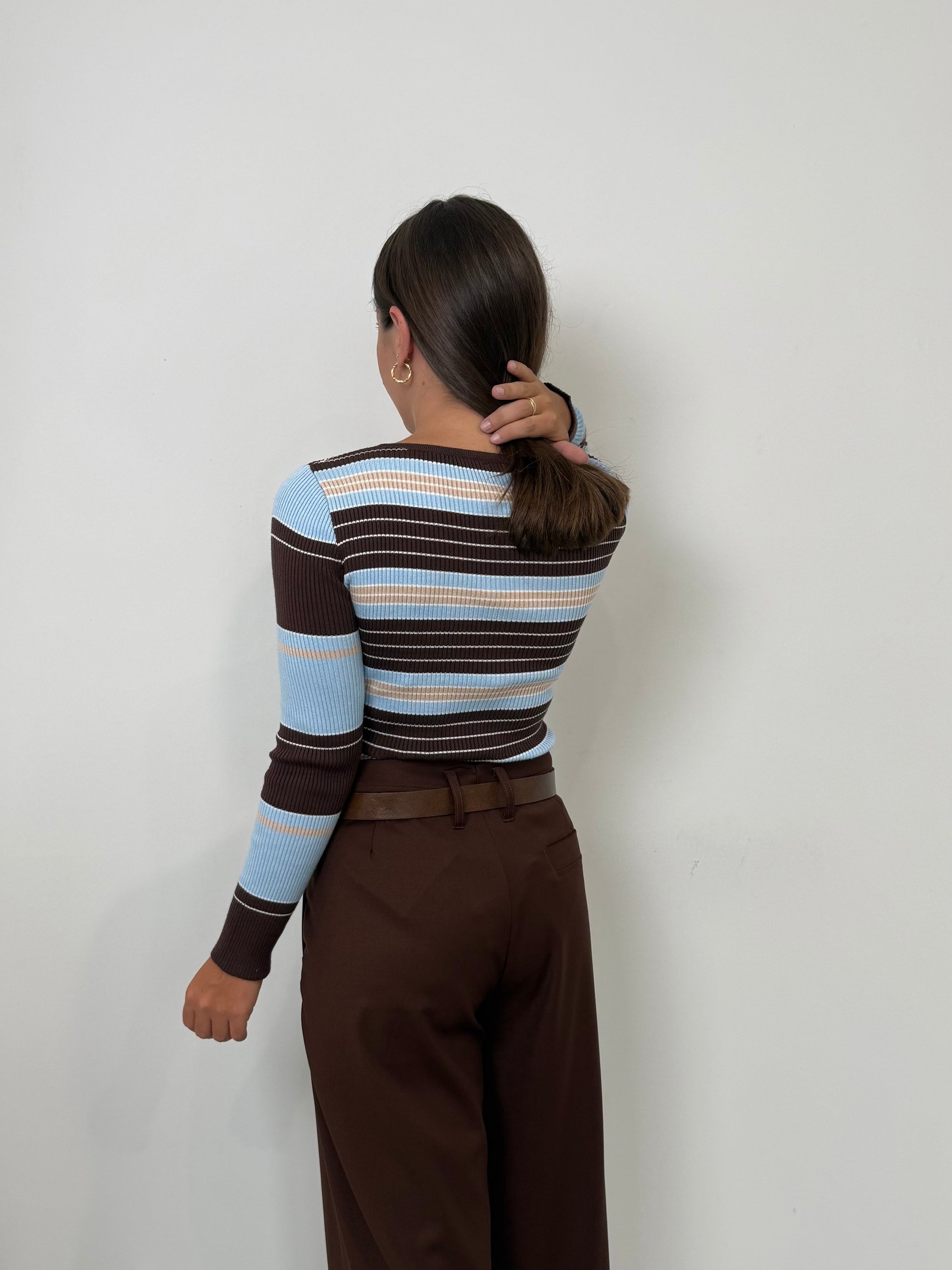 Civico23 - Body in maglia a righe celeste