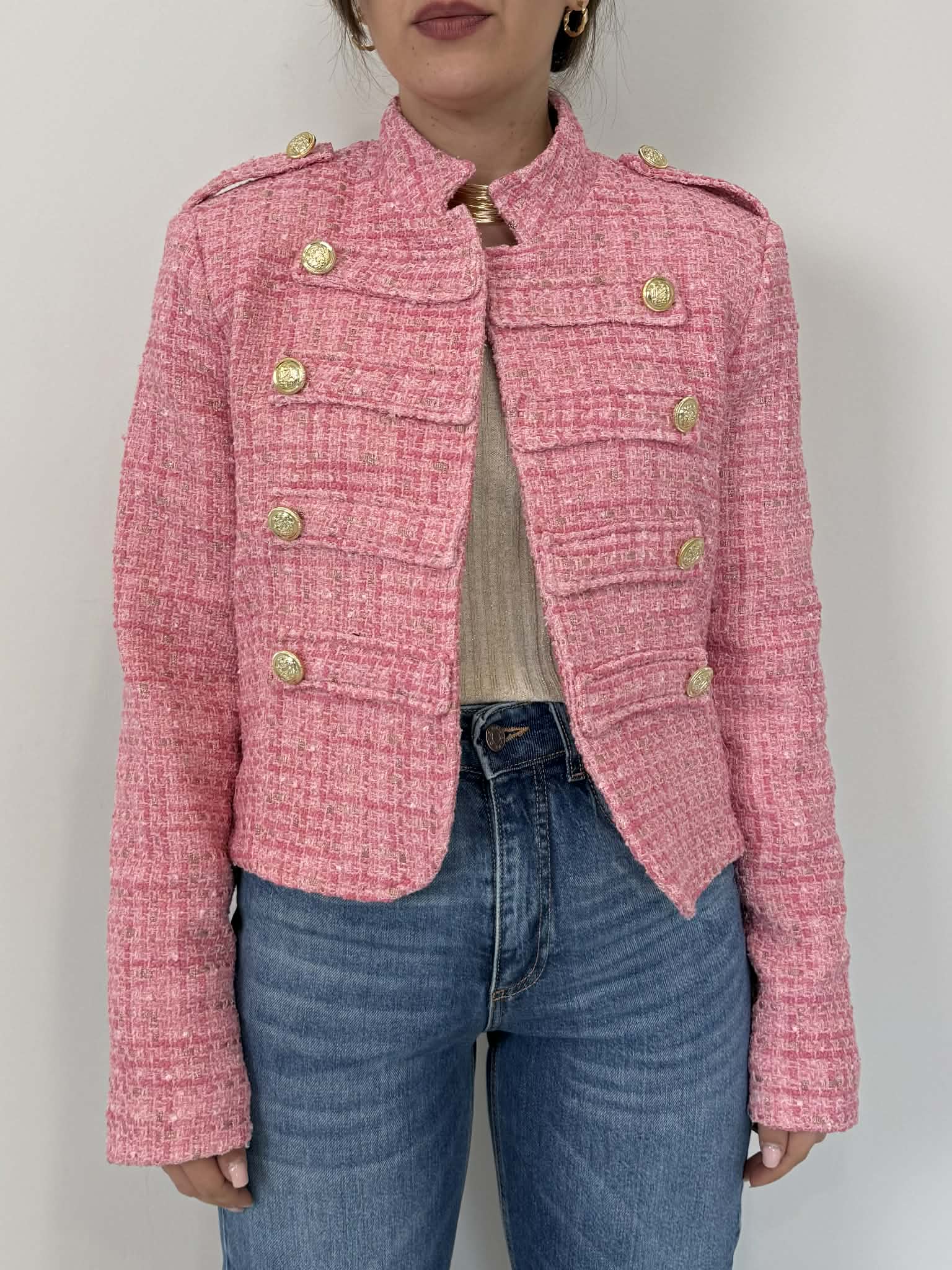 Motel - Giacca napoleon tweed fuxia