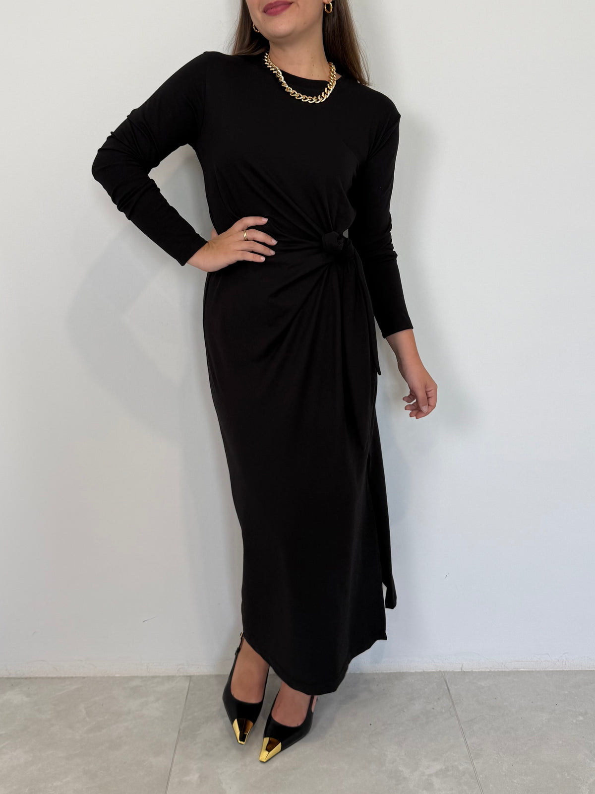 Haveone - Abito in cotone con fiocco nero