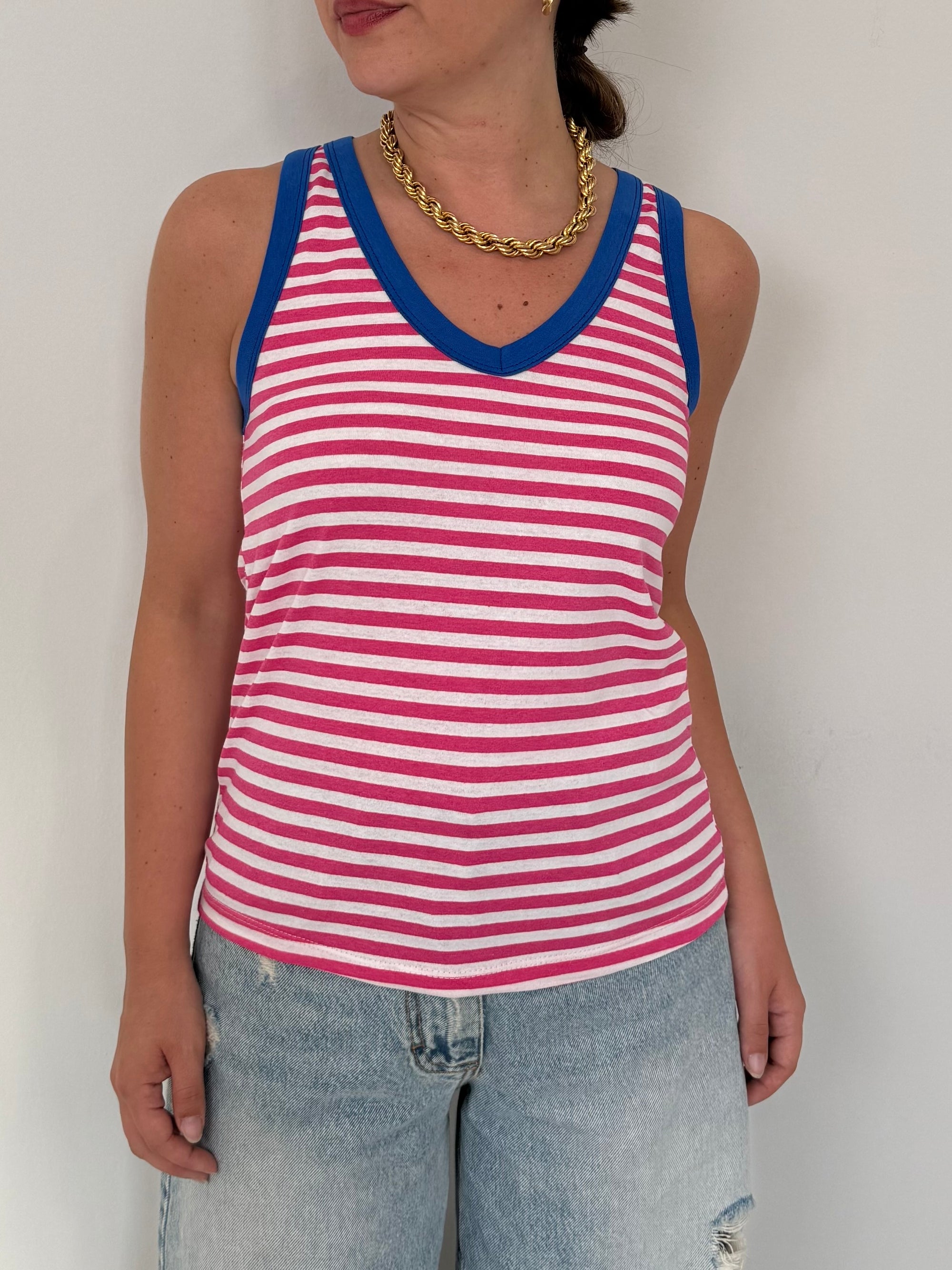 SusyMix - Canotta righe rosa contrasto blu