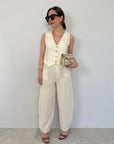 Haveone - Pantalone barrel in lino burro