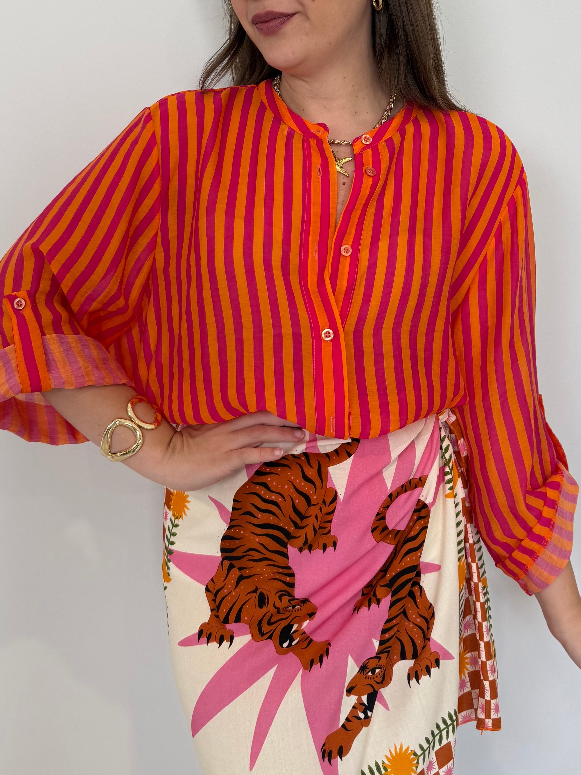 Haveone - Camicia righe fini arancio