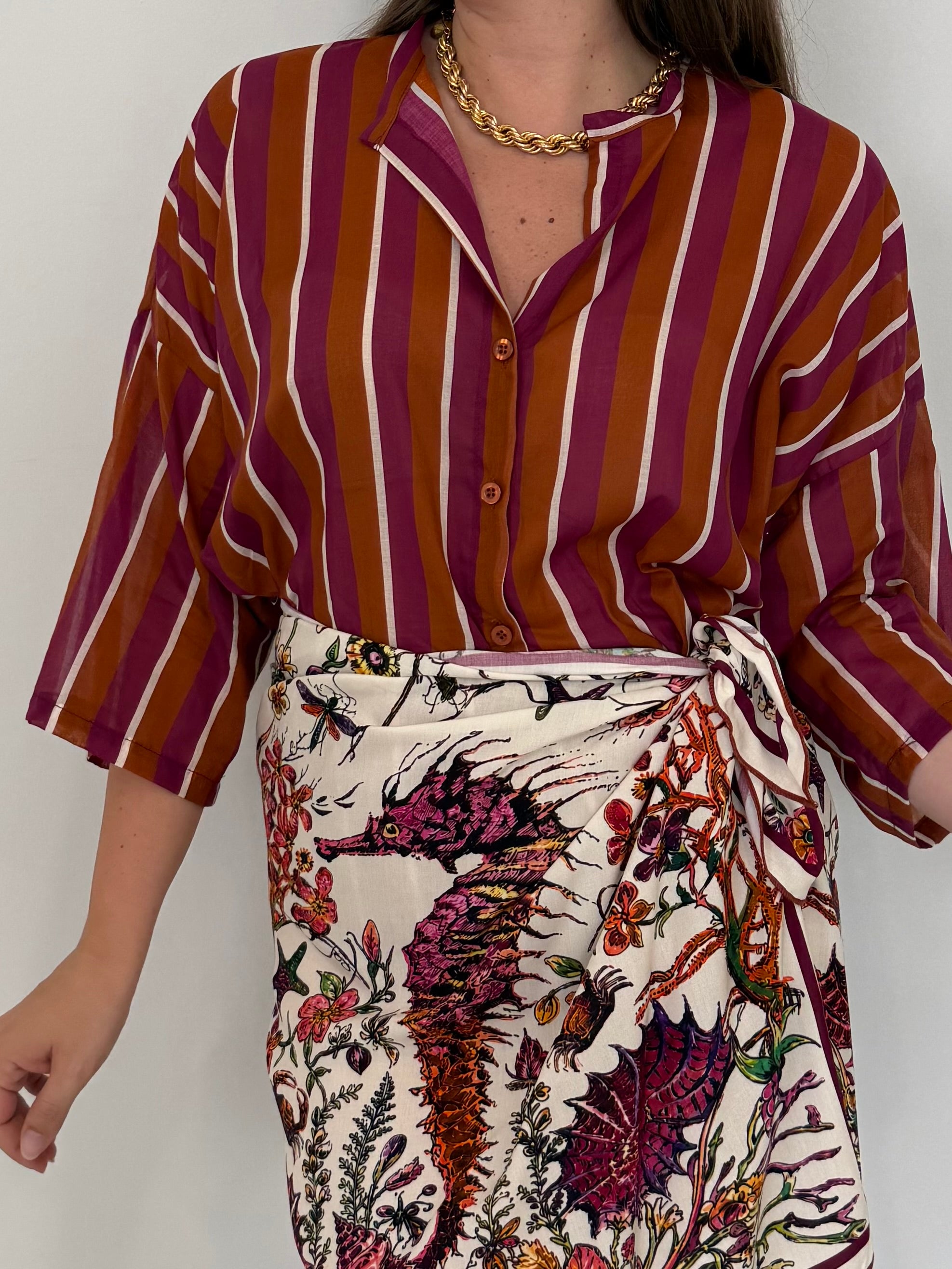 Tensione - Camicia righe tabacco magenta