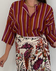 Tensione - Camicia righe tabacco magenta