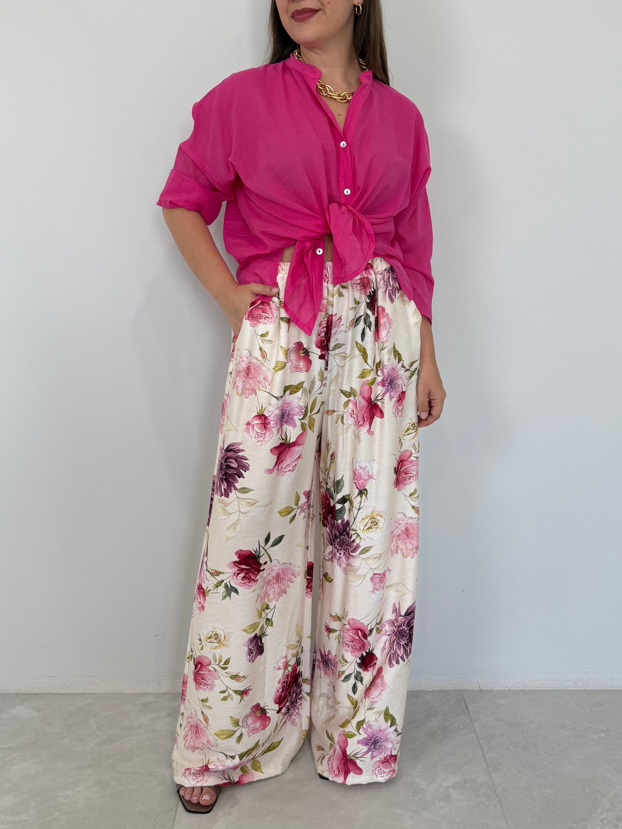 Haveone - Pantalone floreale fuxia