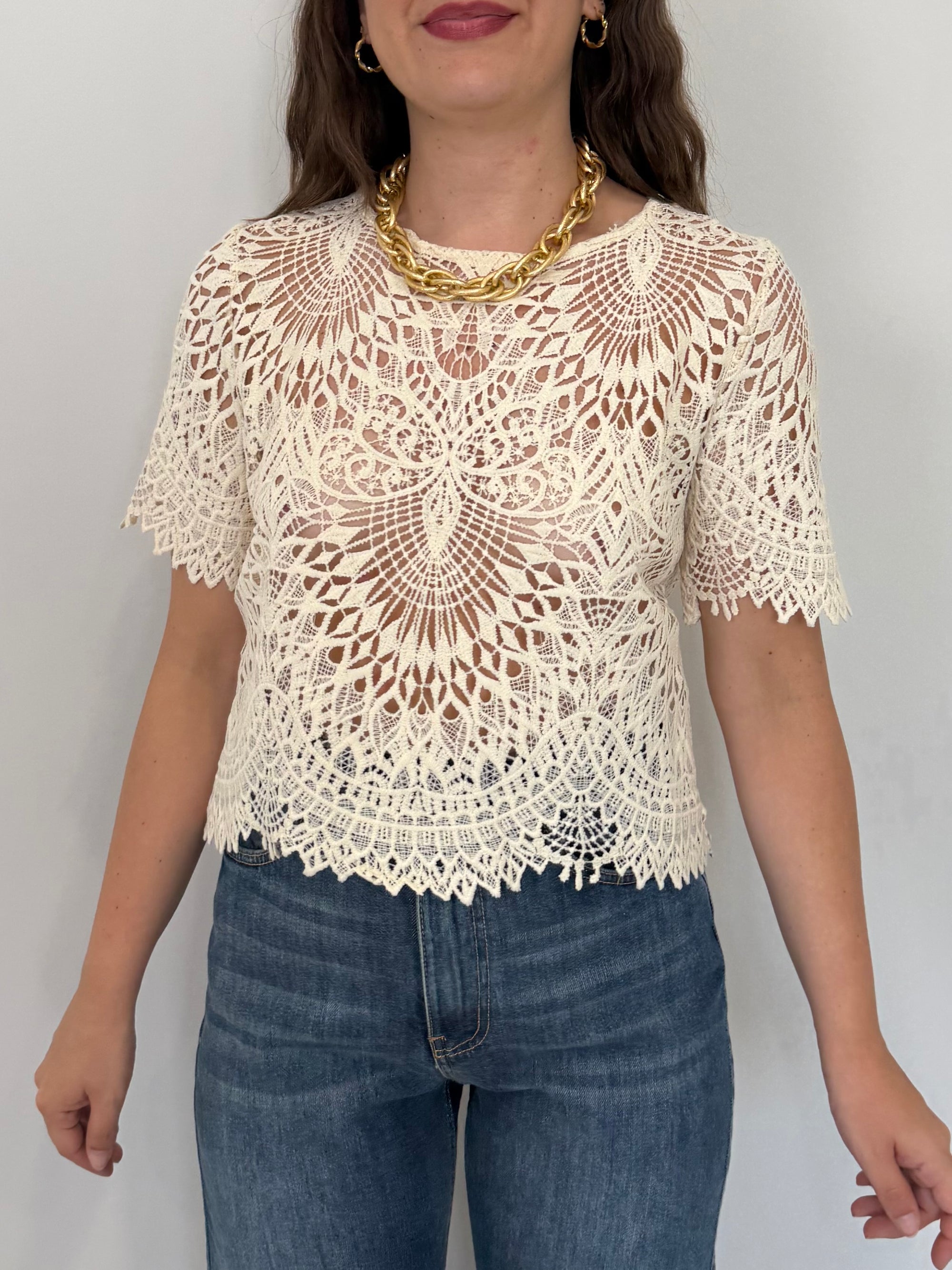 Haveone - Maglia in pizzo beige