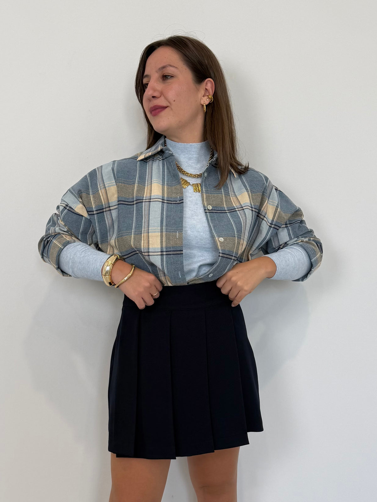 Haveone - Gonna con short pieghe blu