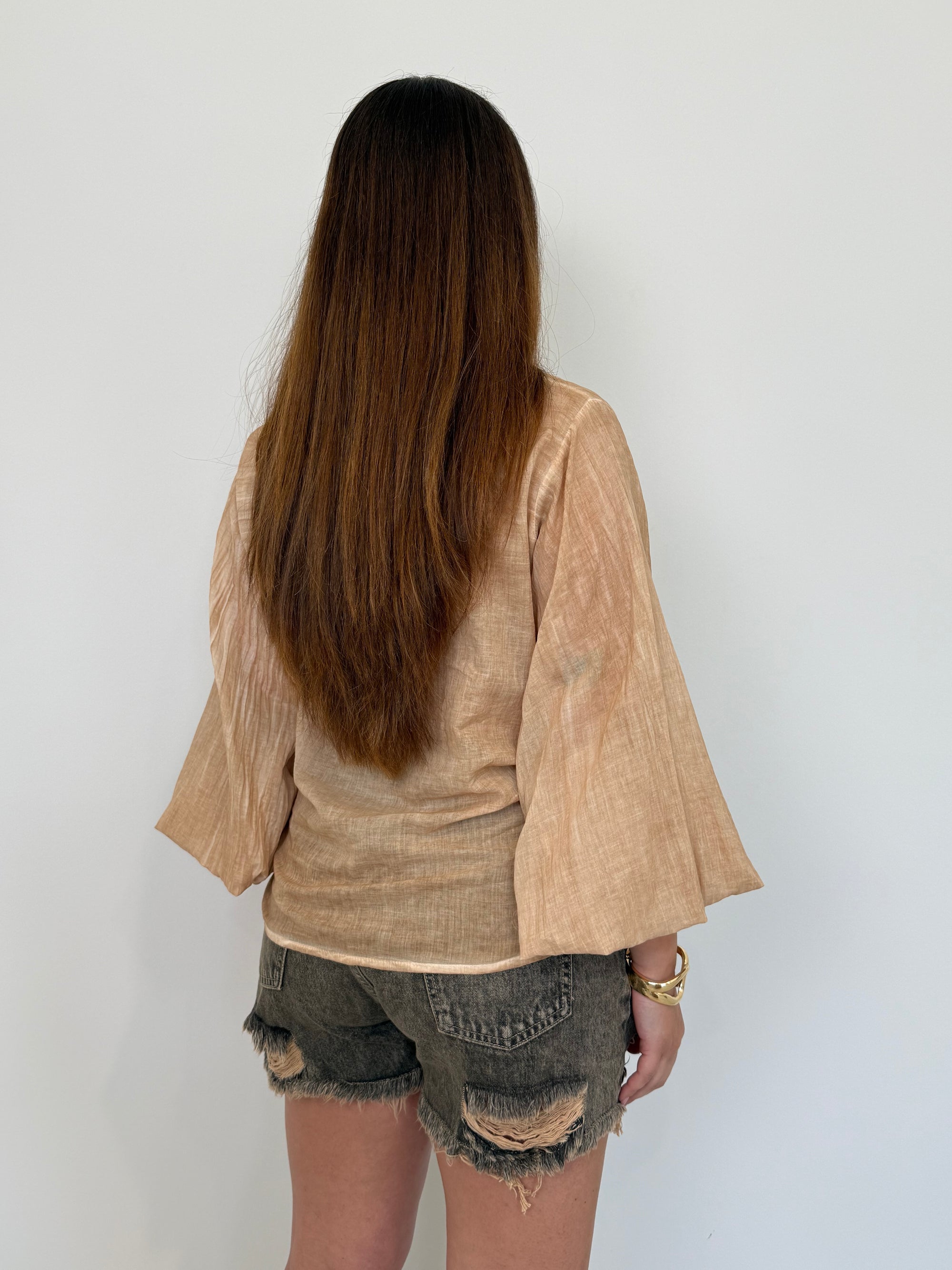 Haveone - Camicia in mussola con trina nocciola