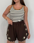 Haveone - Short con ricamo fiori moro