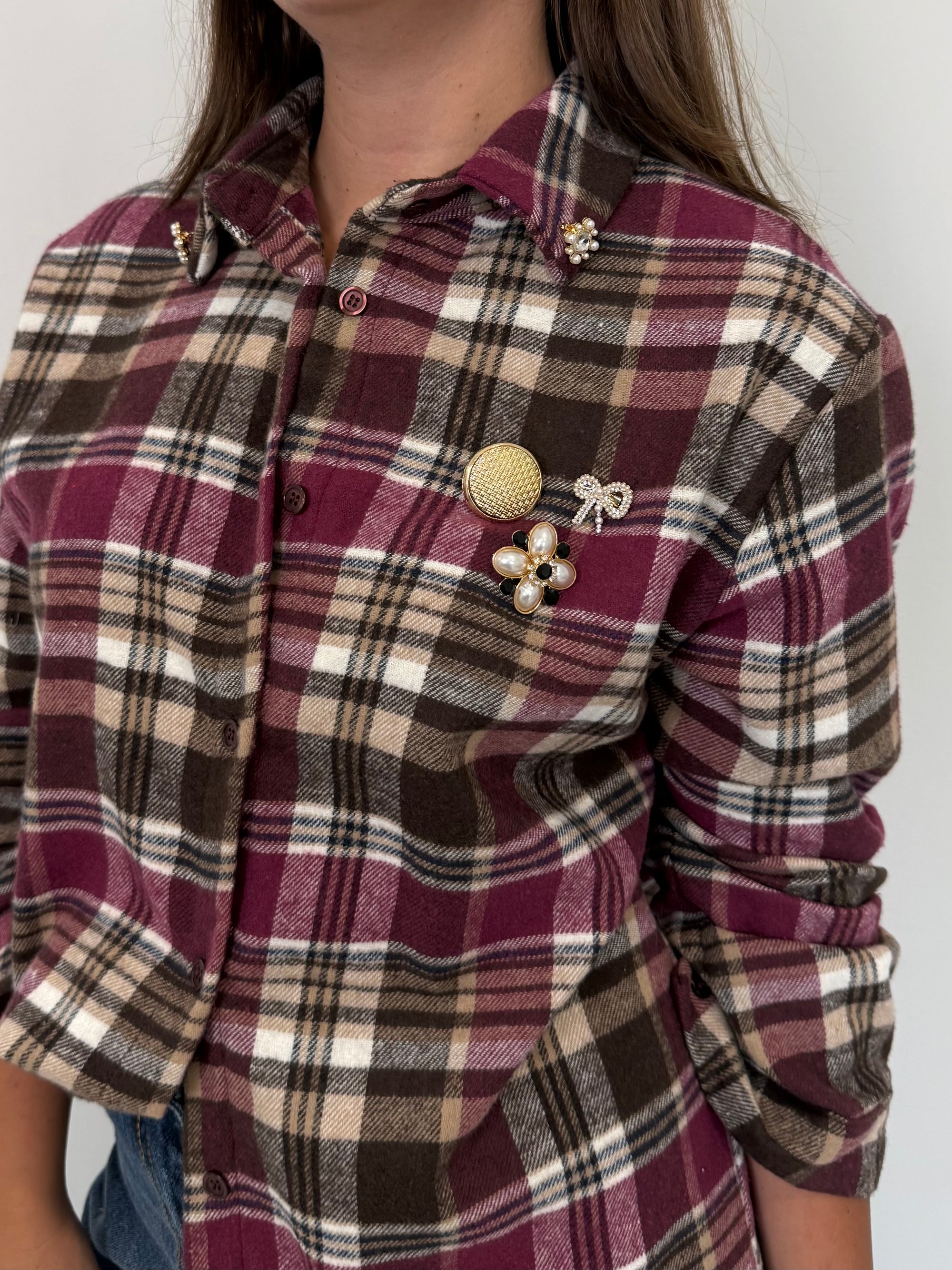 PRE-ORDINE 31/08: Civico23 - Camicia in flanella con spille vino