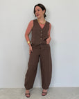 Haveone - Pantalone barrel in lino moro