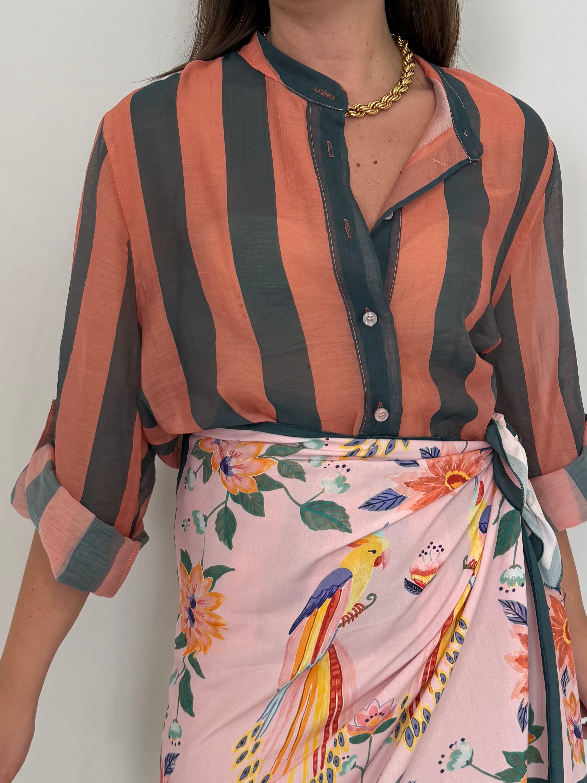 Haveone - Camicia righe larghe rosa verde