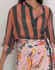Haveone - Camicia righe larghe rosa verde