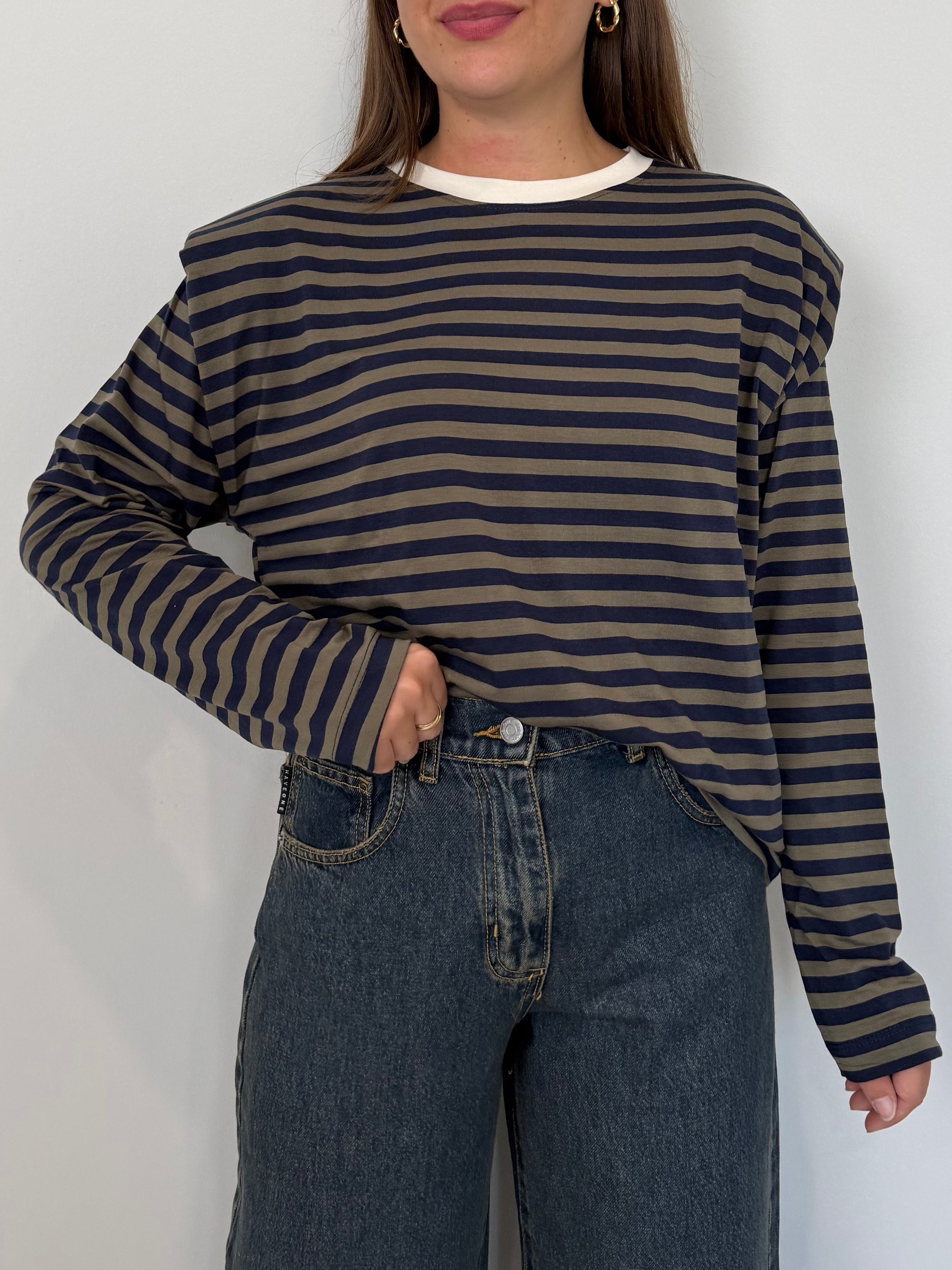Haveone - Maglia spalline righe fango