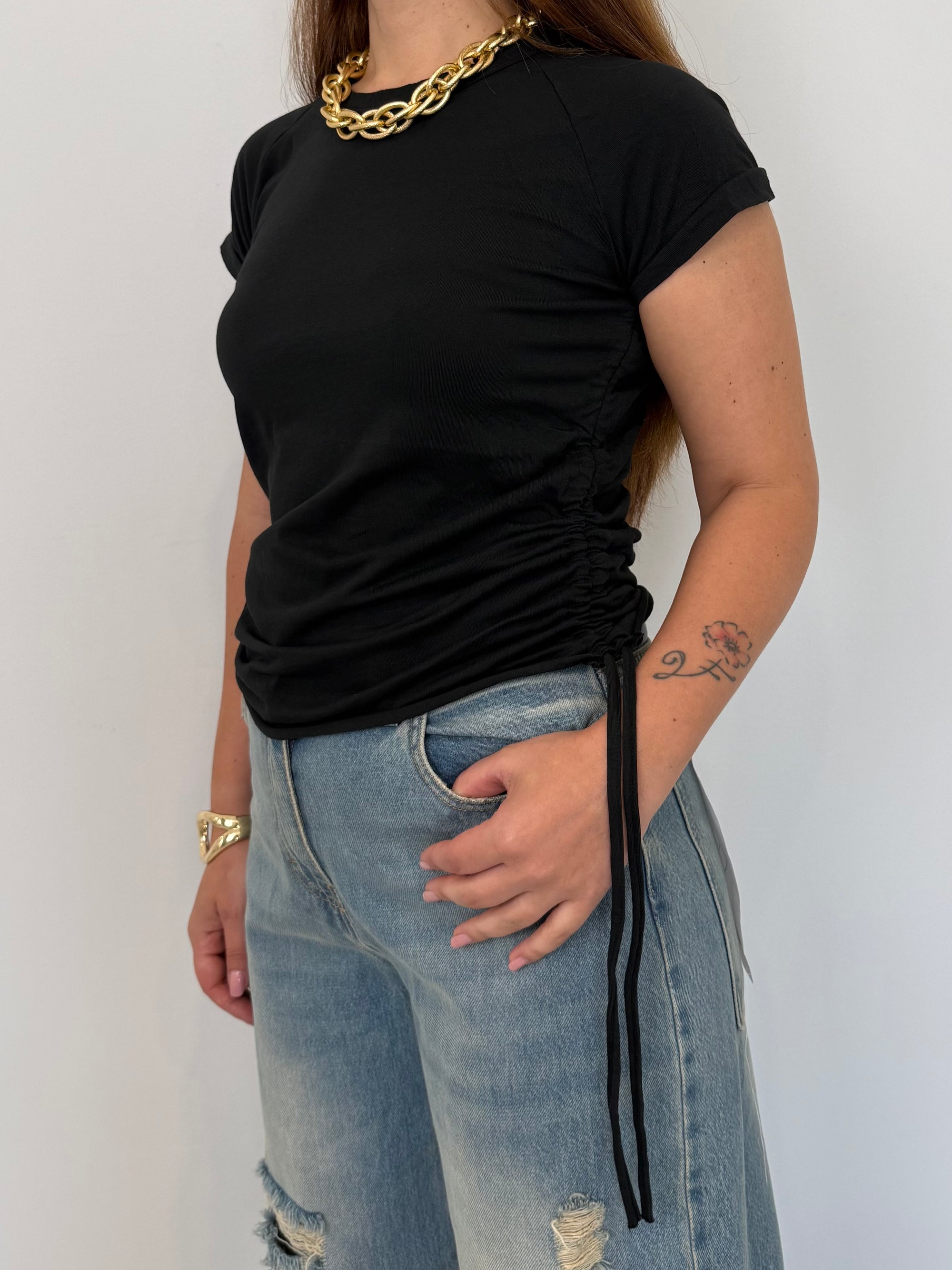 Haveone - T-shirt con lacci nera