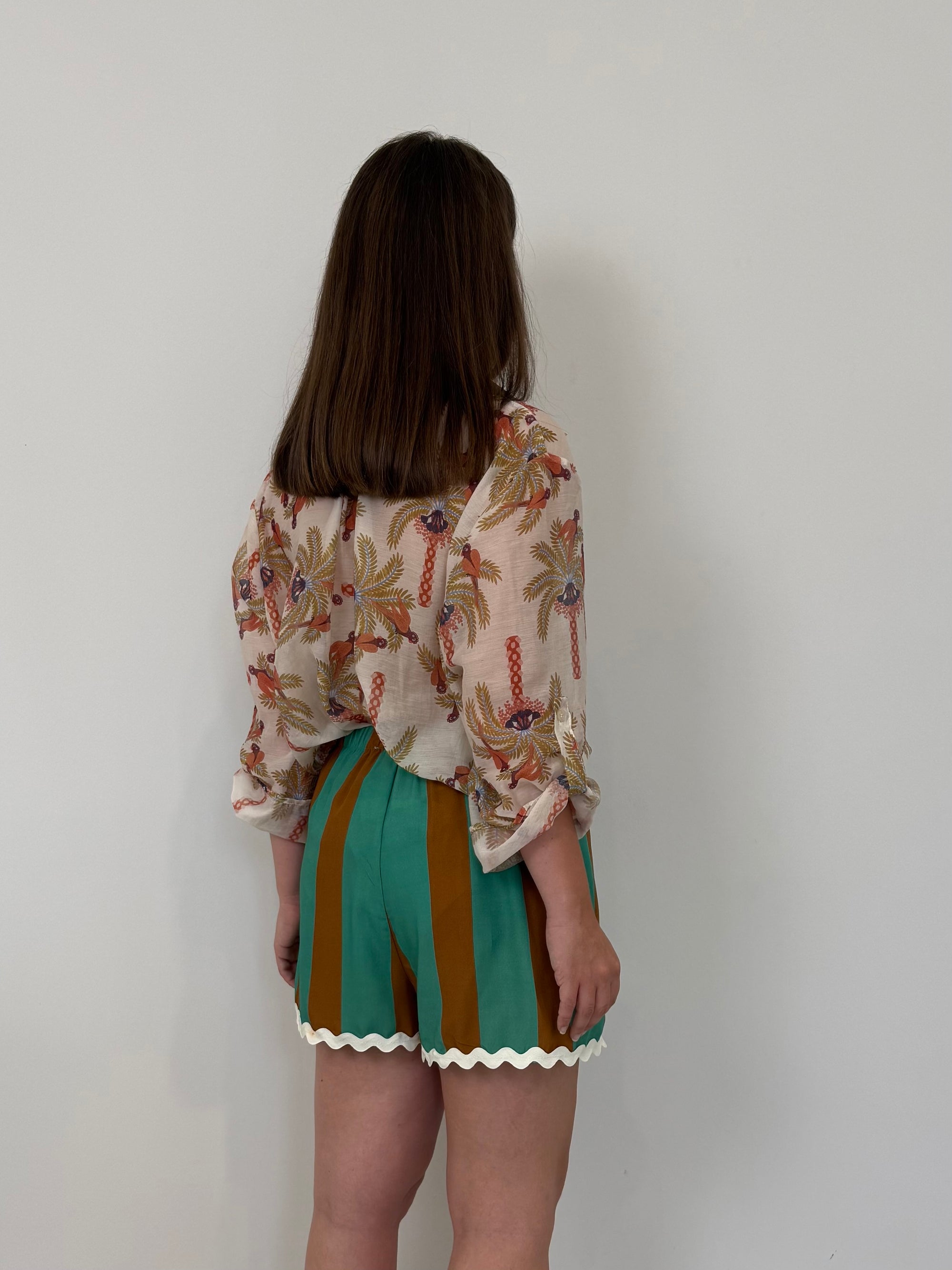 Haveone - Short rigato acquamarina con trinetta