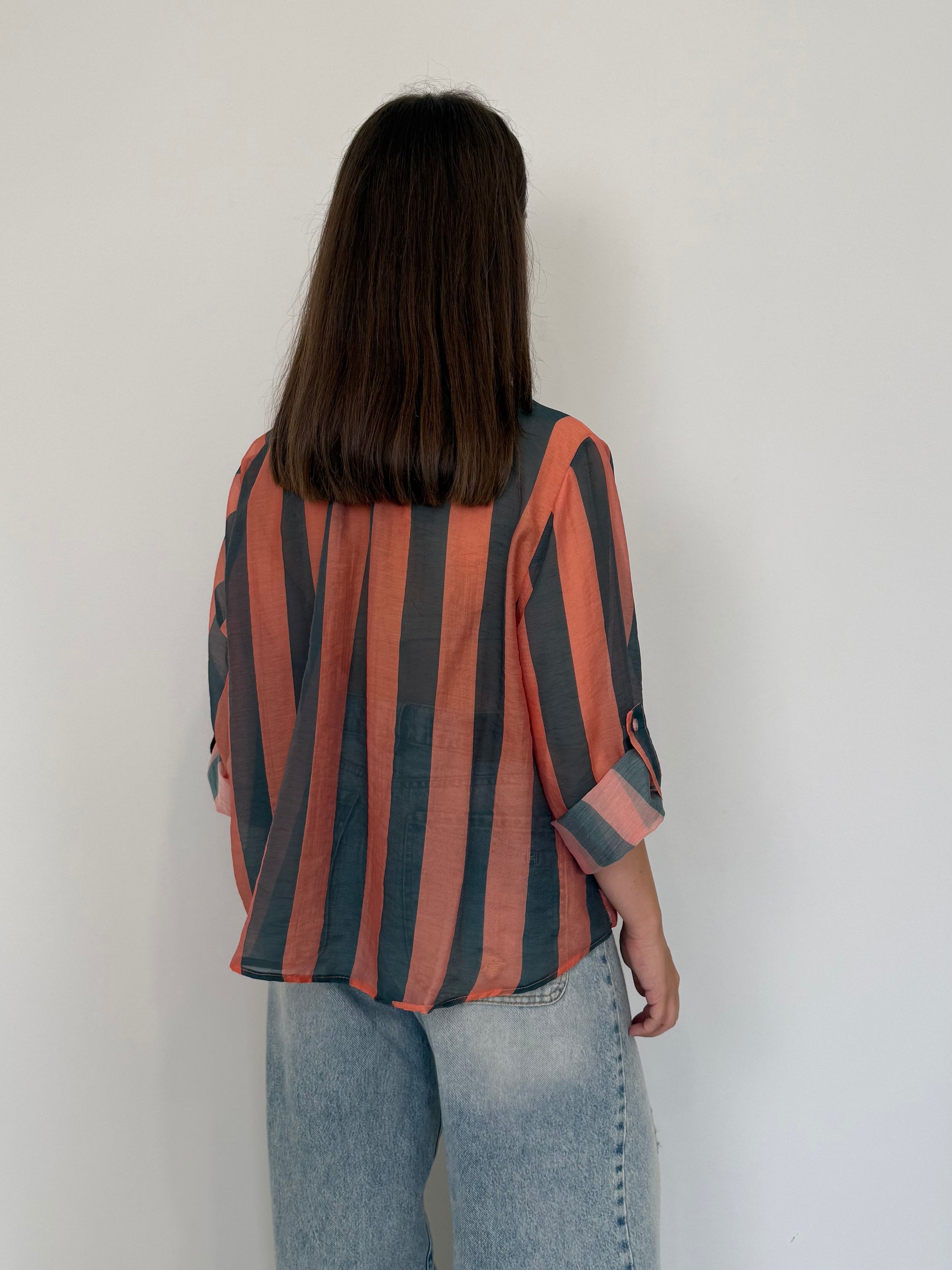 Haveone - Camicia righe larghe rosa verde