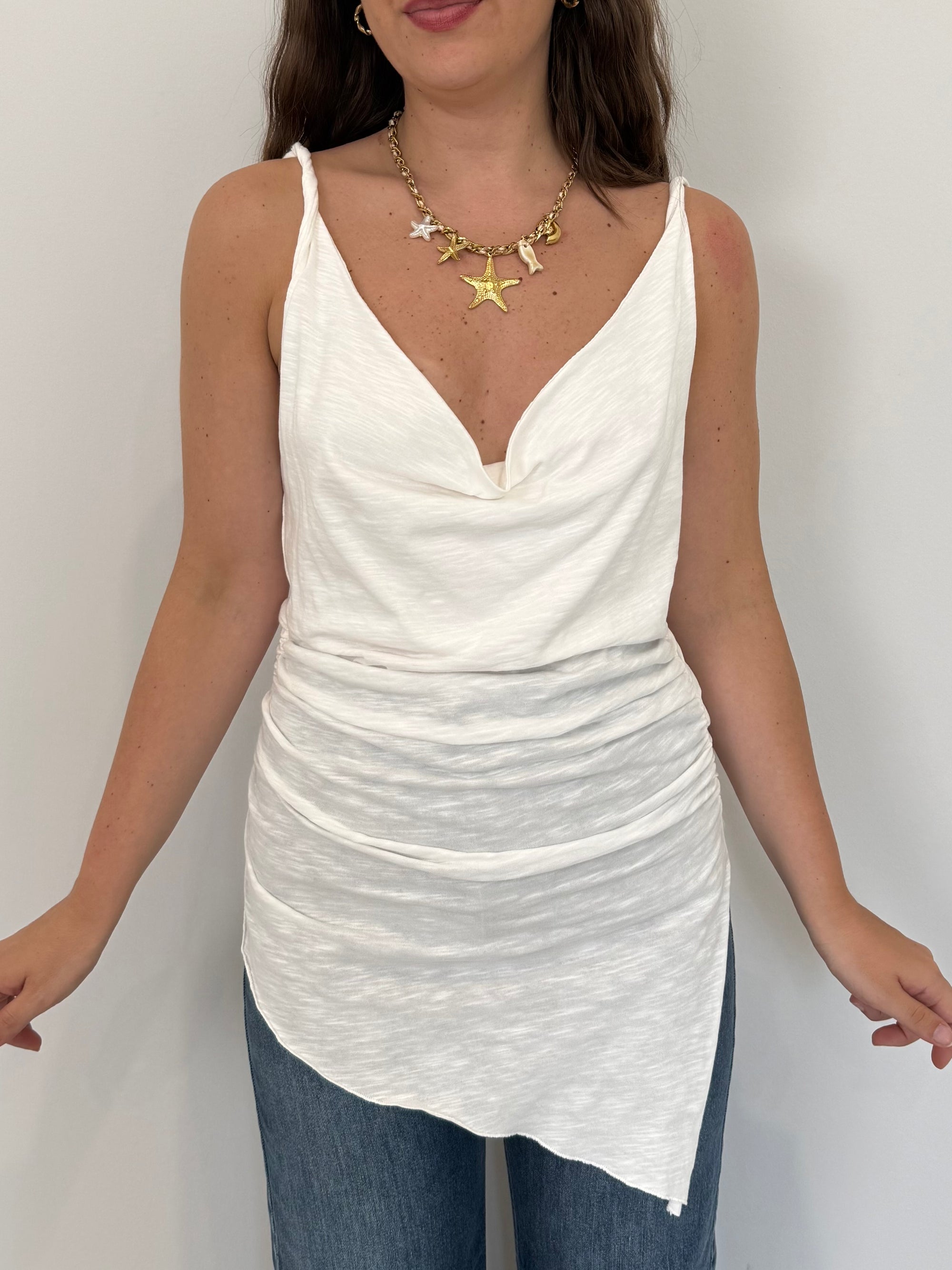 Haveone - Top asimmetrico impero bianco