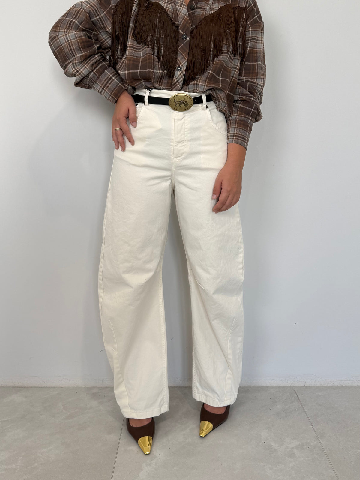 Tensione In - Pantalone barrel panna