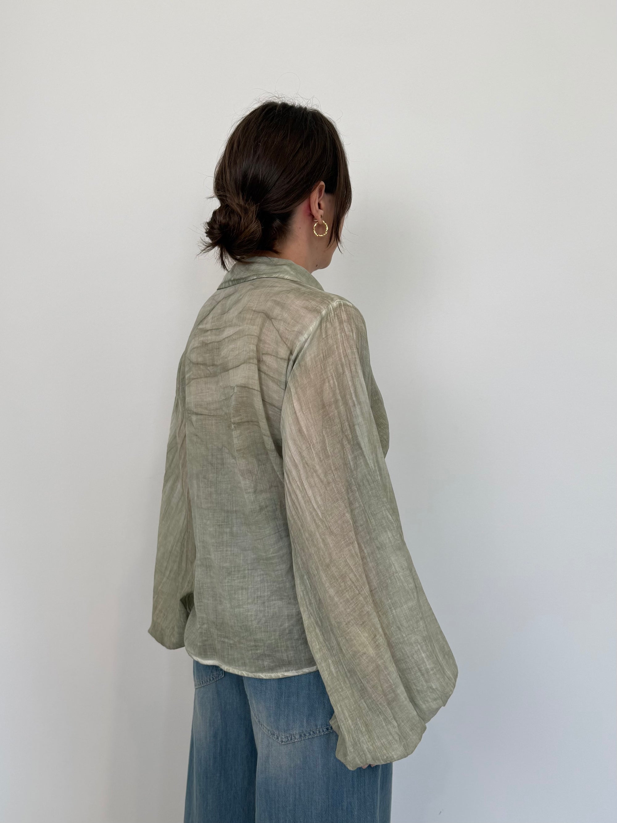 Haveone - Camicia in mussola con trina verde