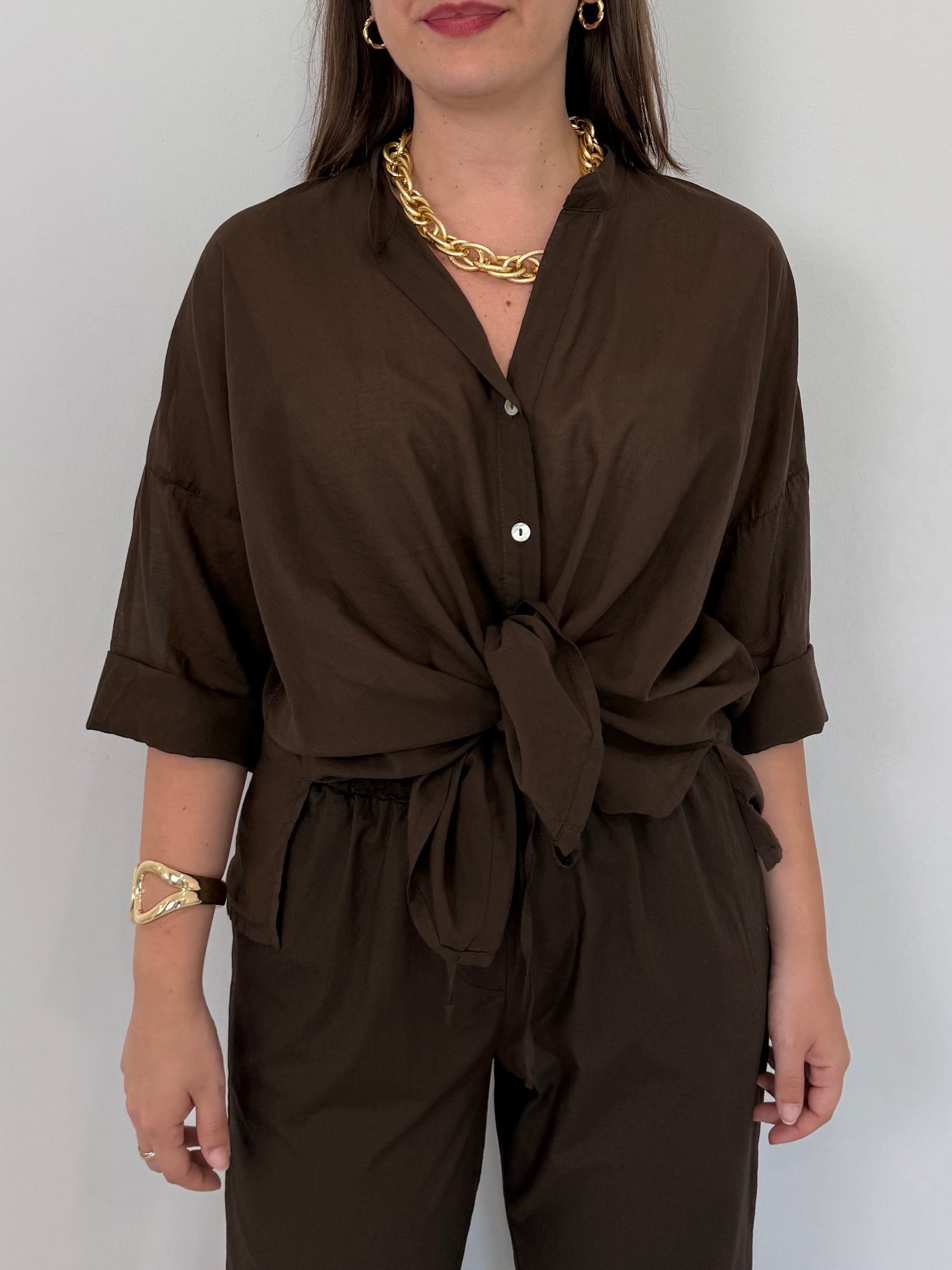 Haveone - Camicia in mussola di cotone moro