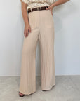 Haveone - Pantalone palazzo con cintura sabbia