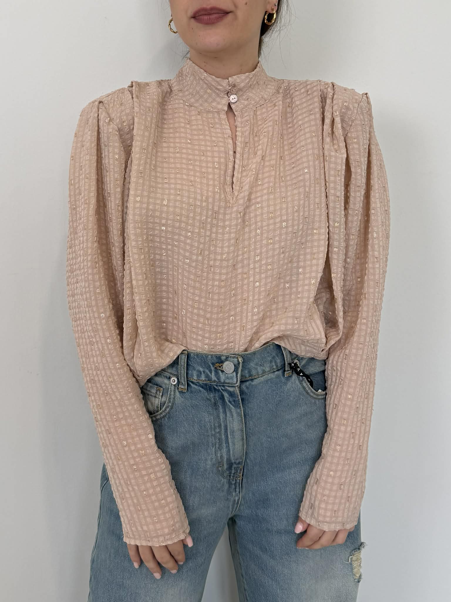 Haveone - Blusa rosa con dettagli lurex