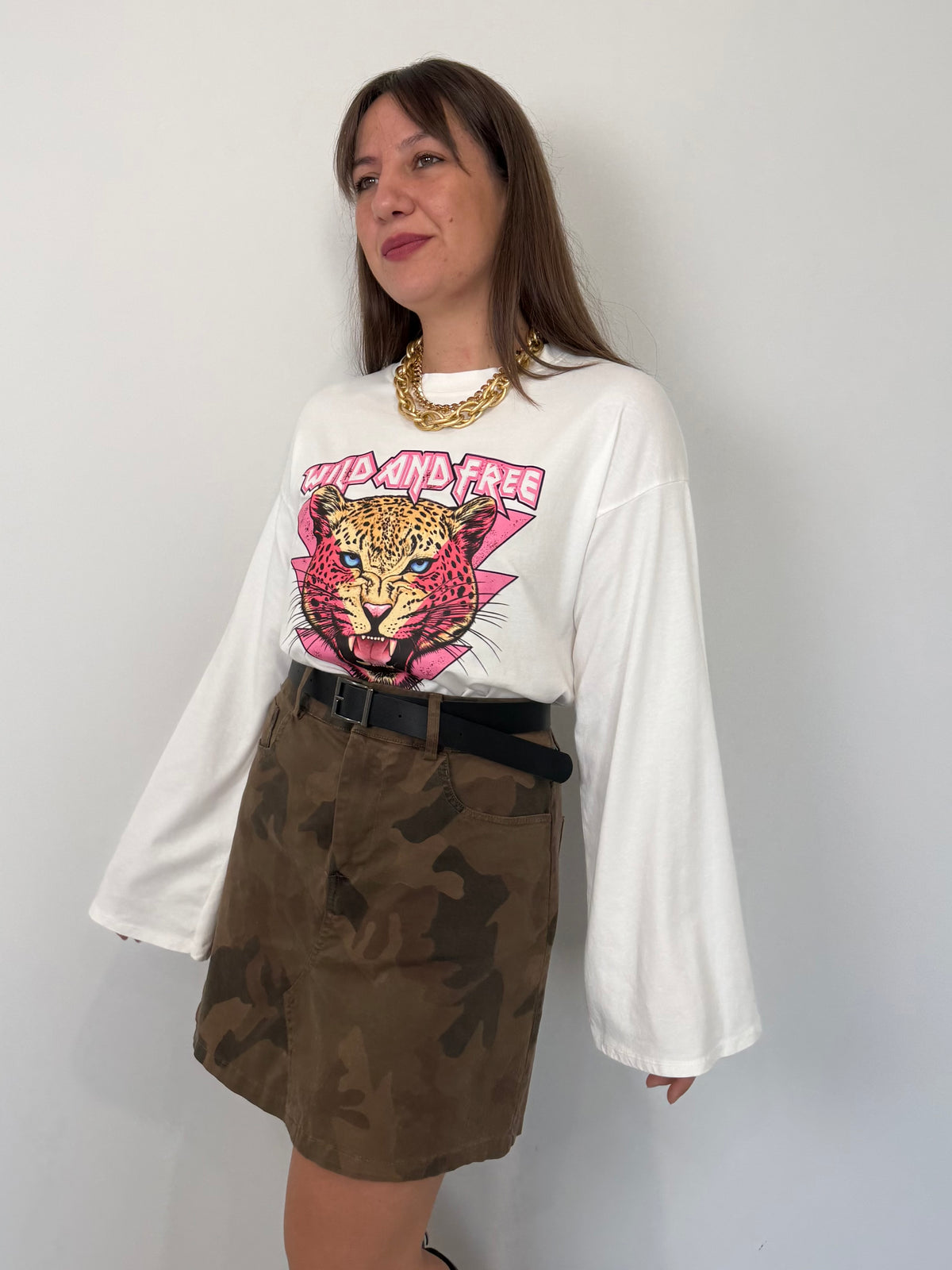SusyMix - Maglia manica calla con tigre bianca