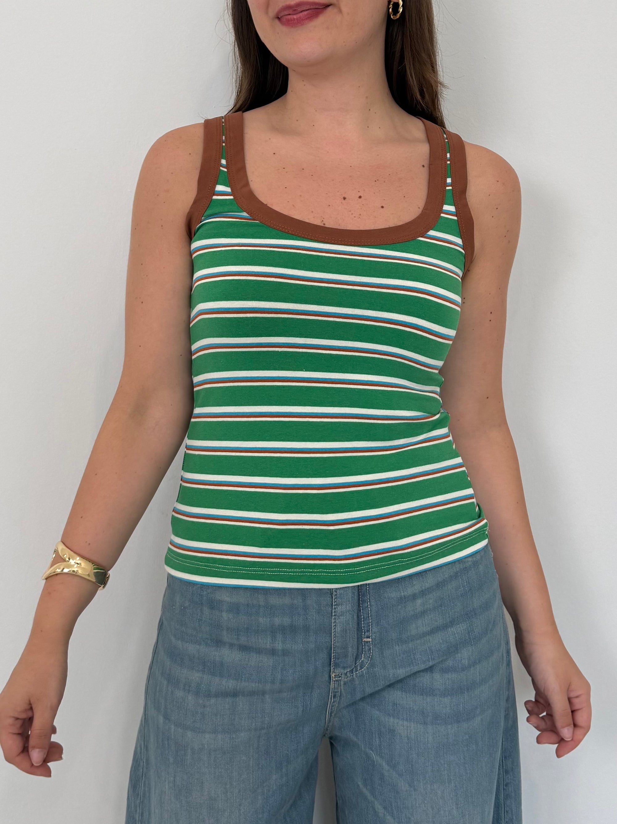 Haveone - Canotta righe verde contrasto moro