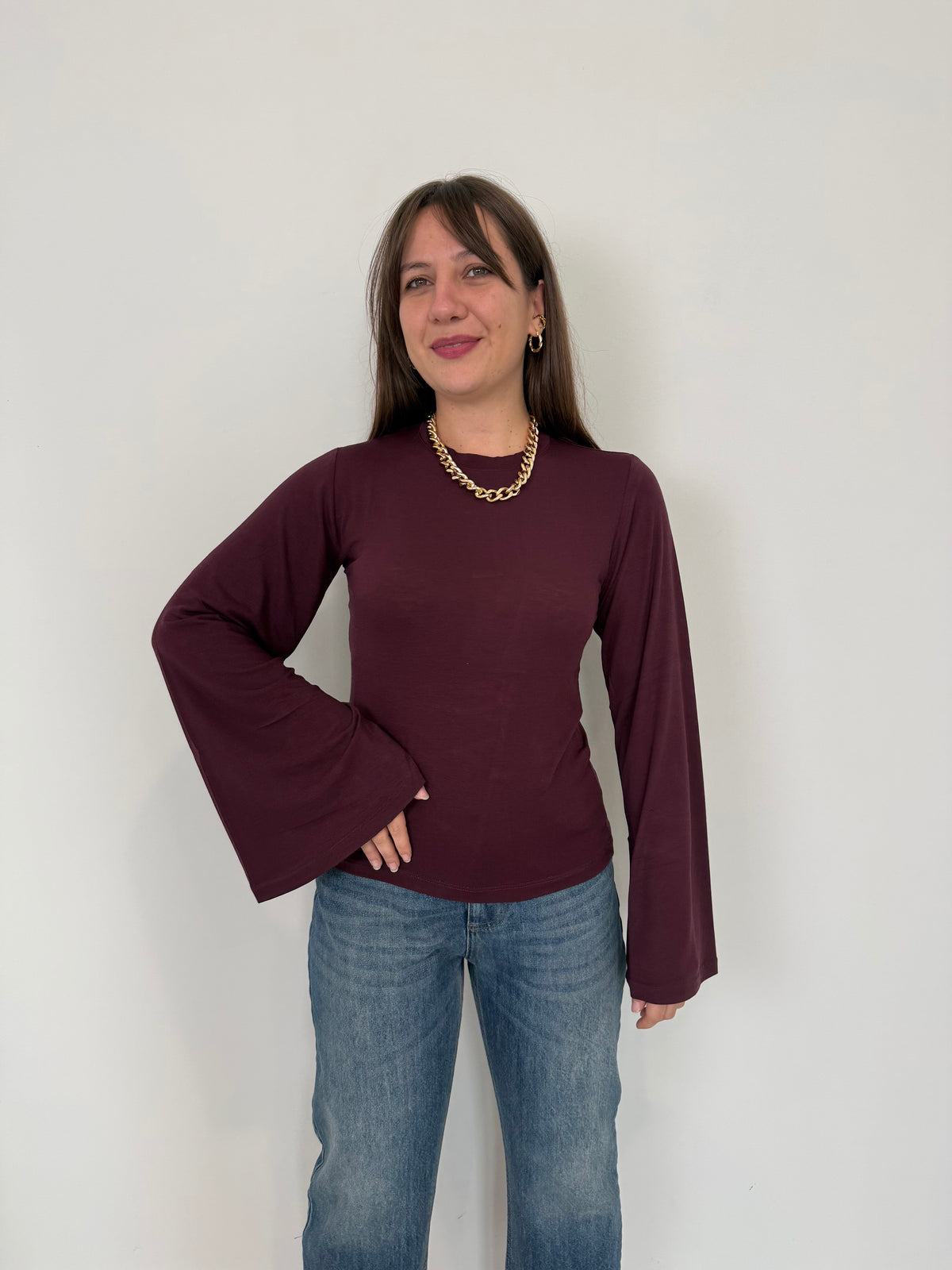 Haveone - Maglia Modal e Lana manica calla bordeaux