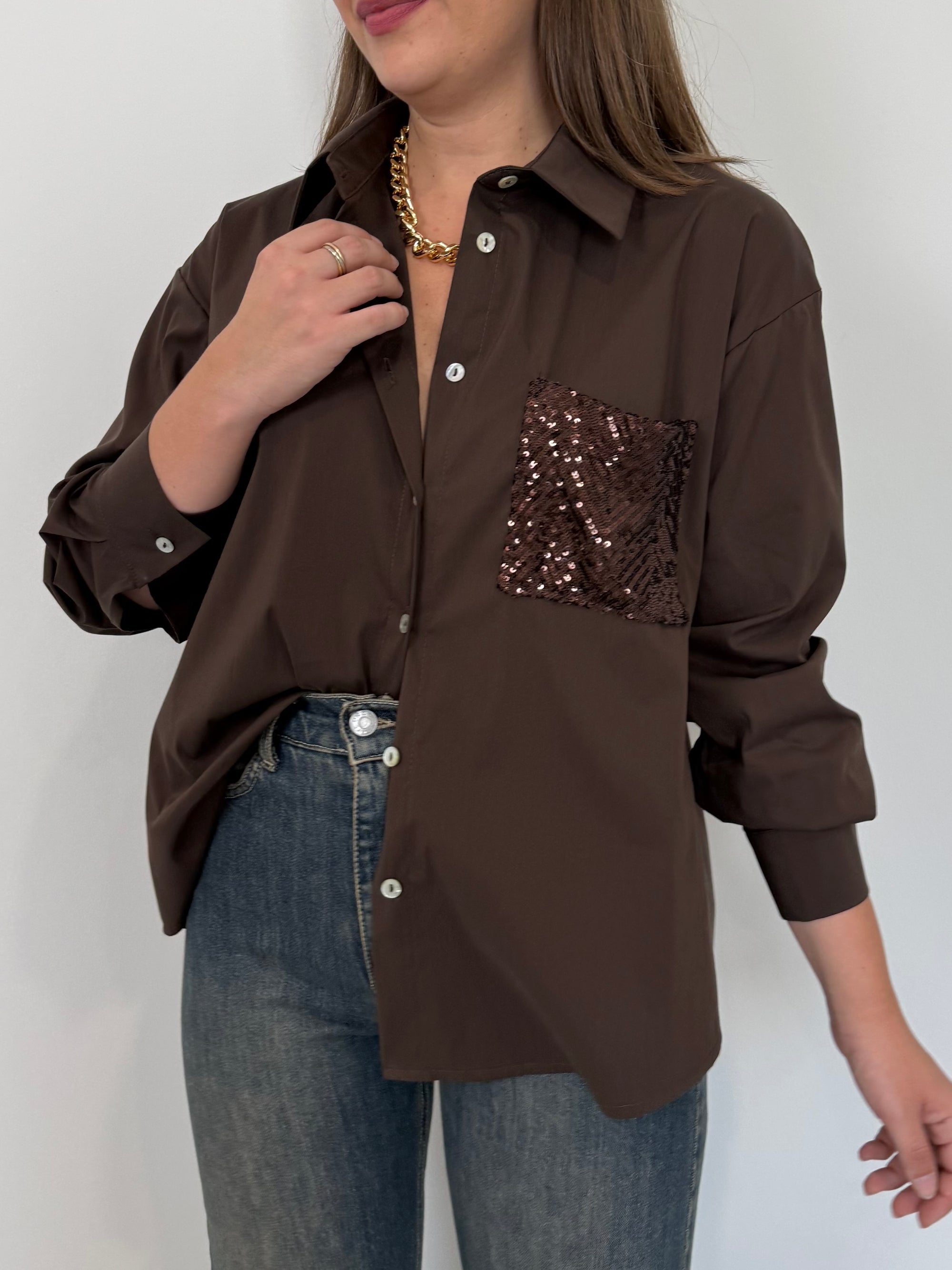 SusyMix - Camicia moro con tasca paillettes