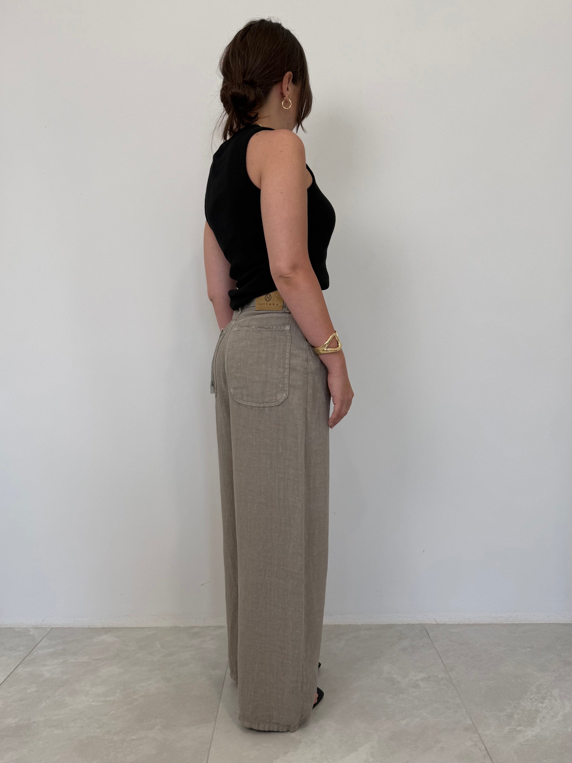Haveone - Pantalone bella in lino grigio