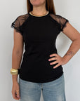 SusyMix - T-shirt con pizzo superiore nera