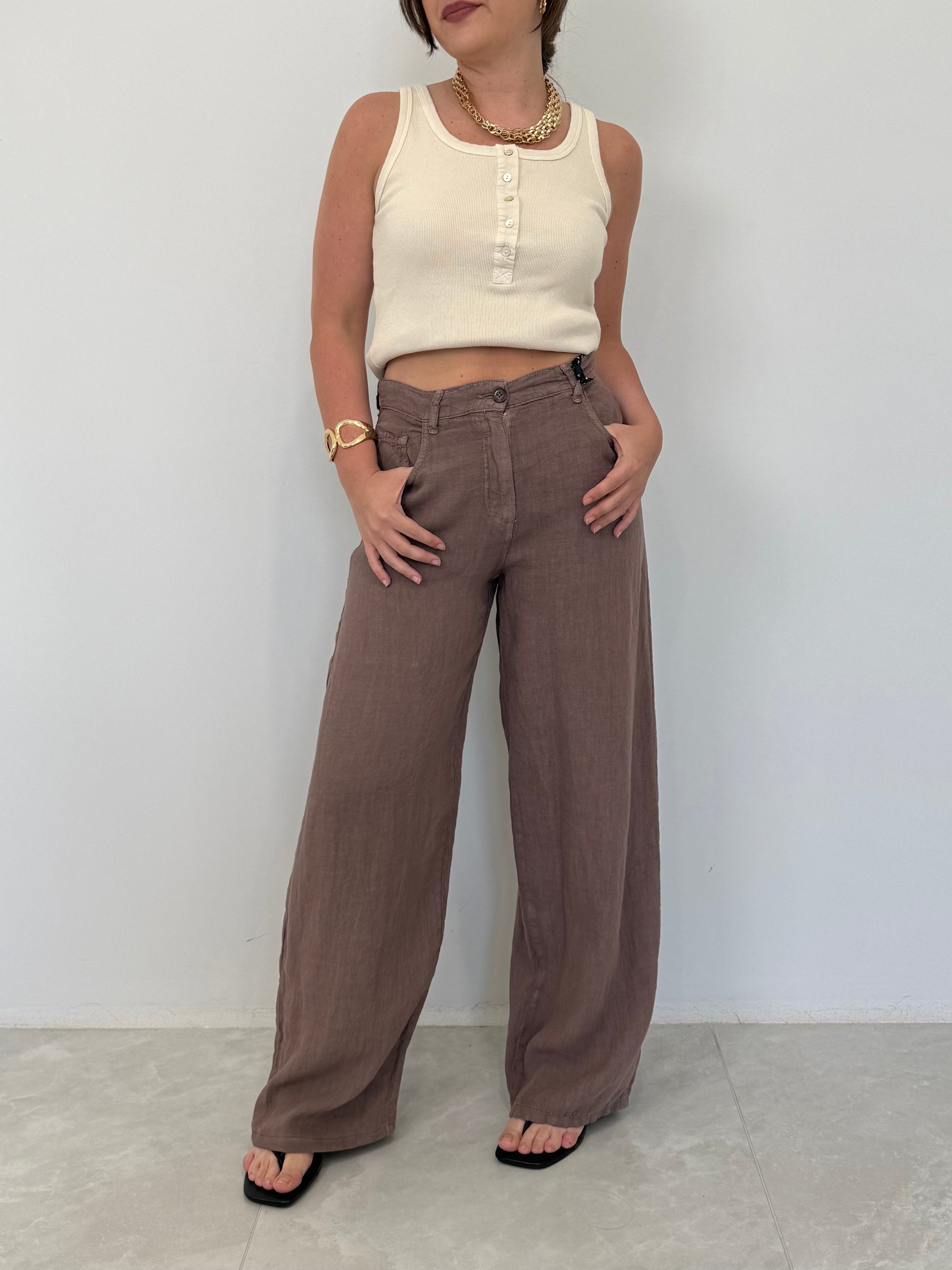 Haveone - Pantalone bella in lino moro
