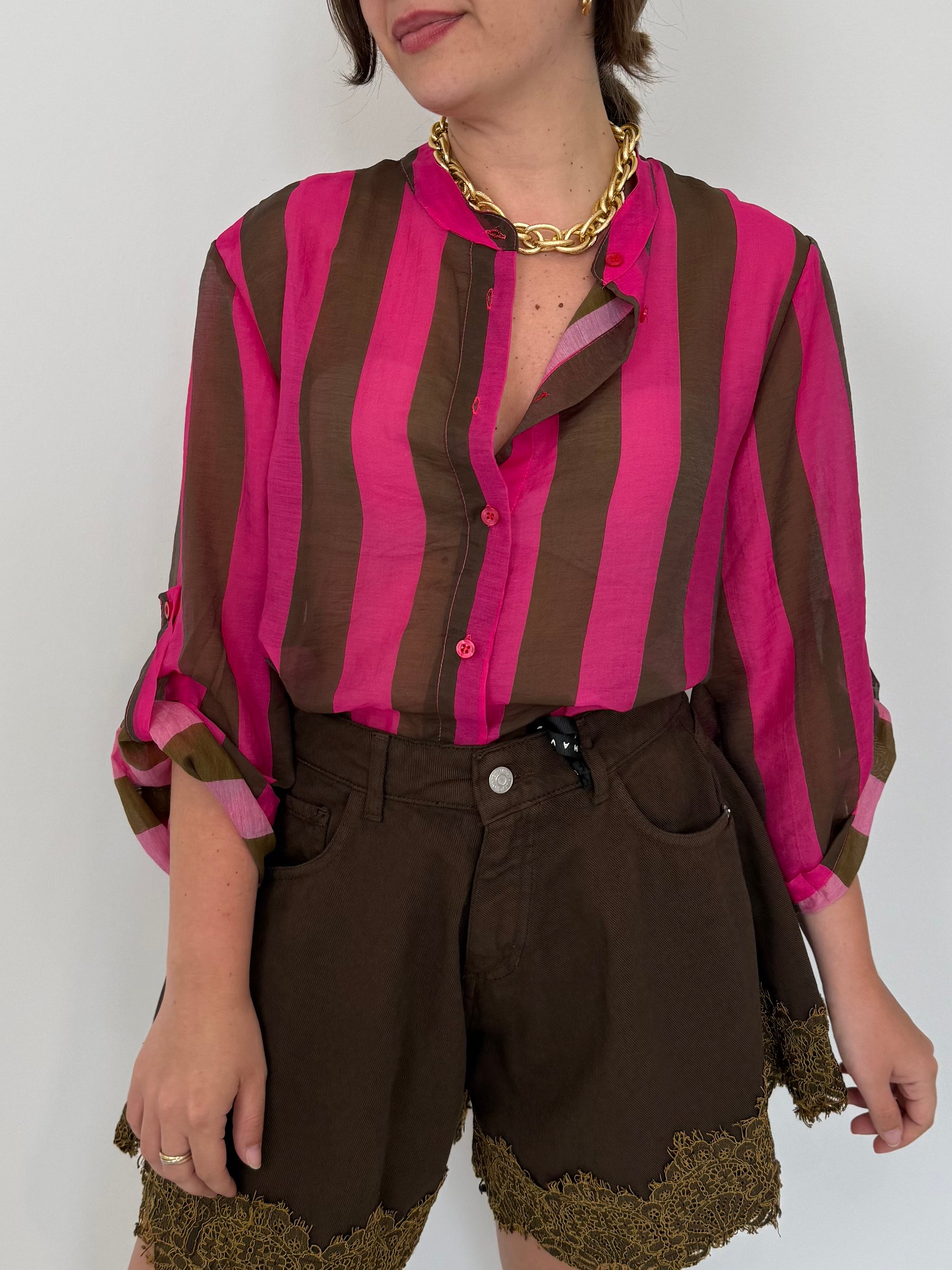 Haveone - Camicia righe larghe fuxia