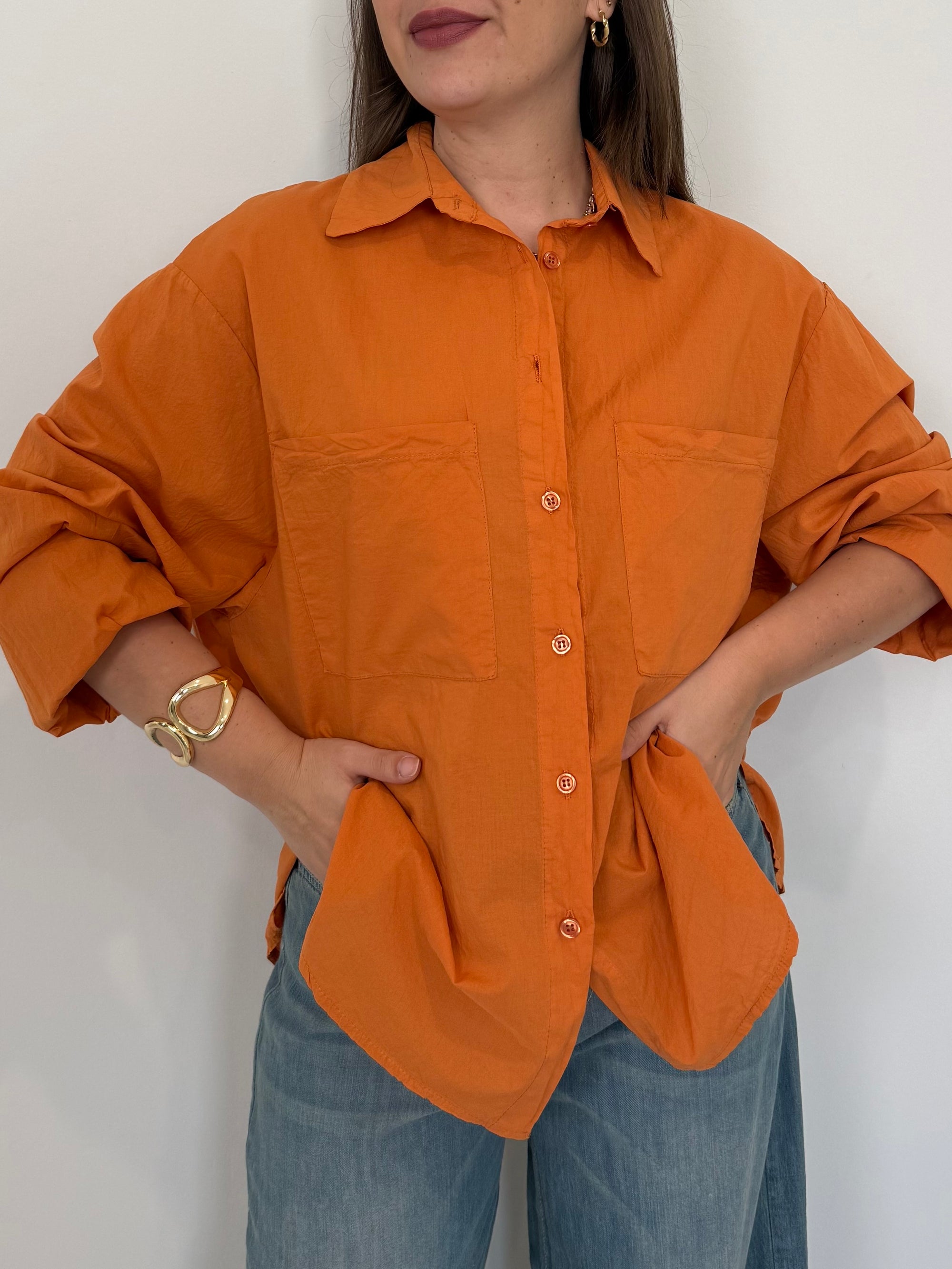 Haveone - Camicia leggera in cotone papaya