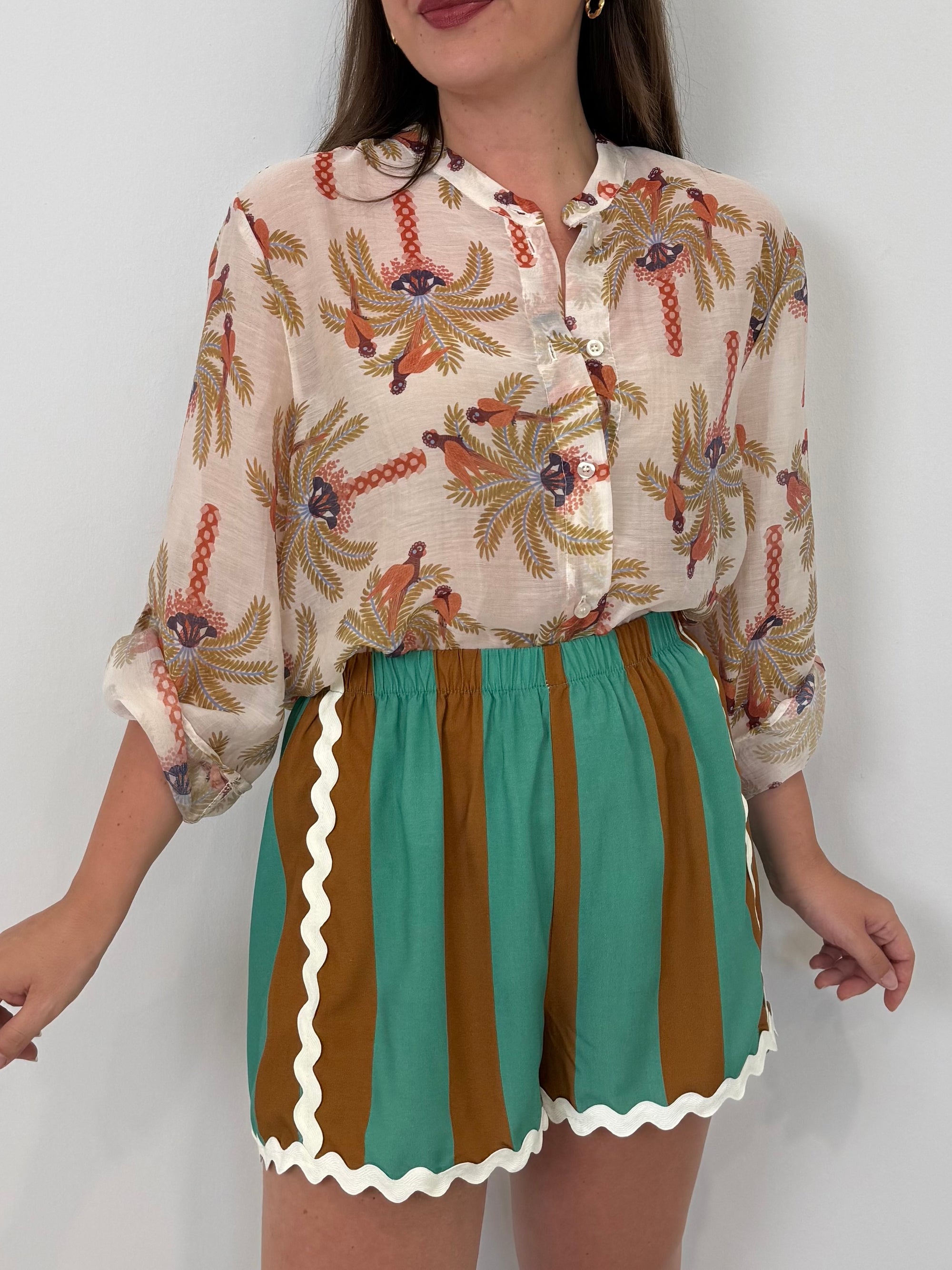 Haveone - Short rigato acquamarina con trinetta