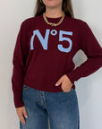 Tensione In - Maglioncino n5 bordeaux scritta celeste