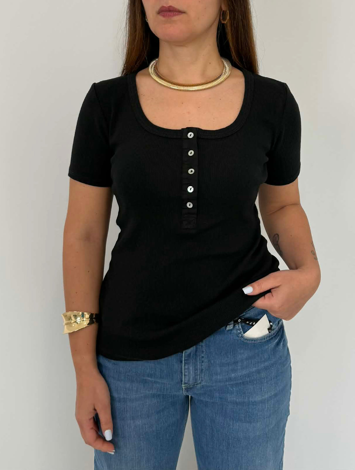 Haveone - Maglia serafino a costine nera